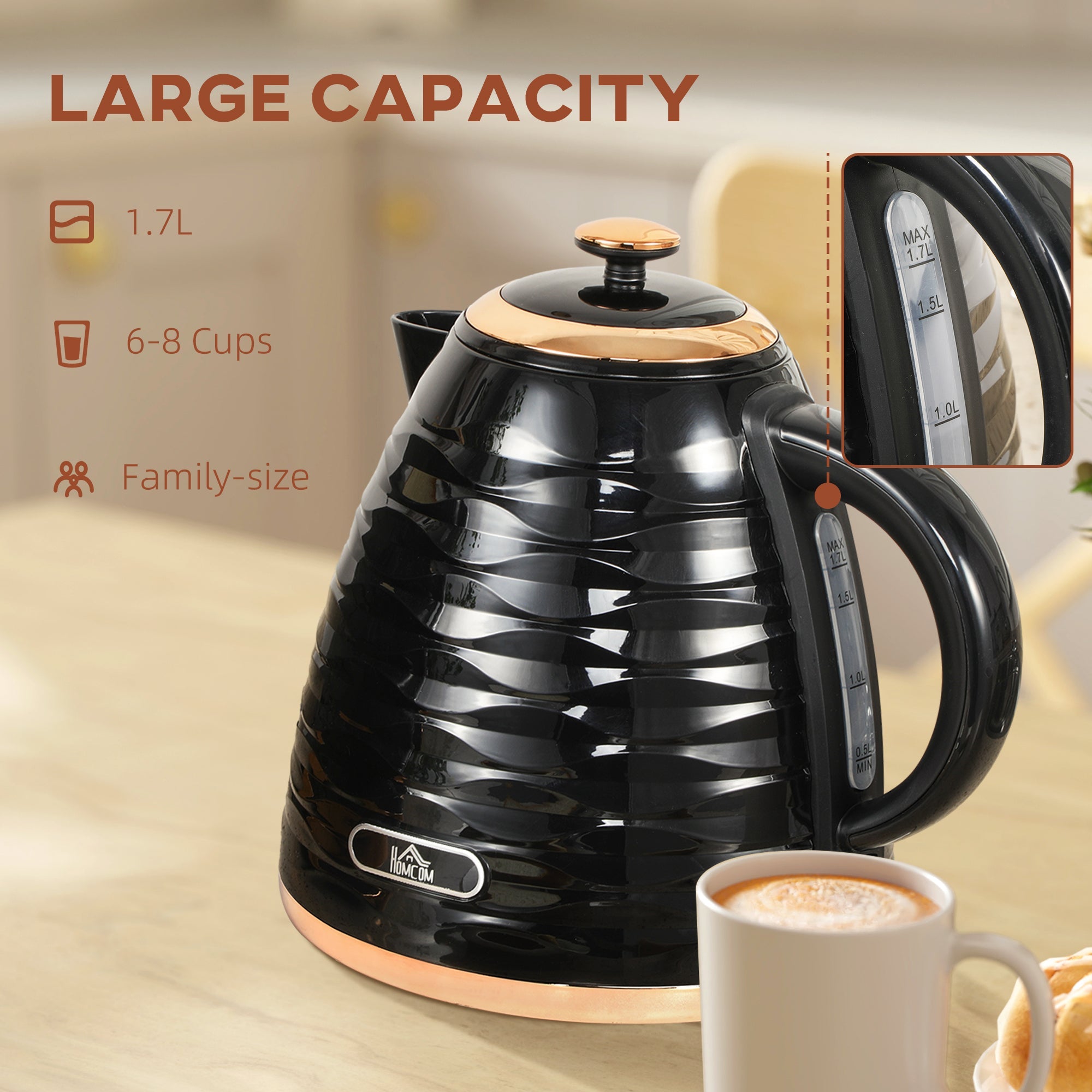 HOMCOM Electric Kettle, Fast Boil, 1.7L, 3kW, Swivel