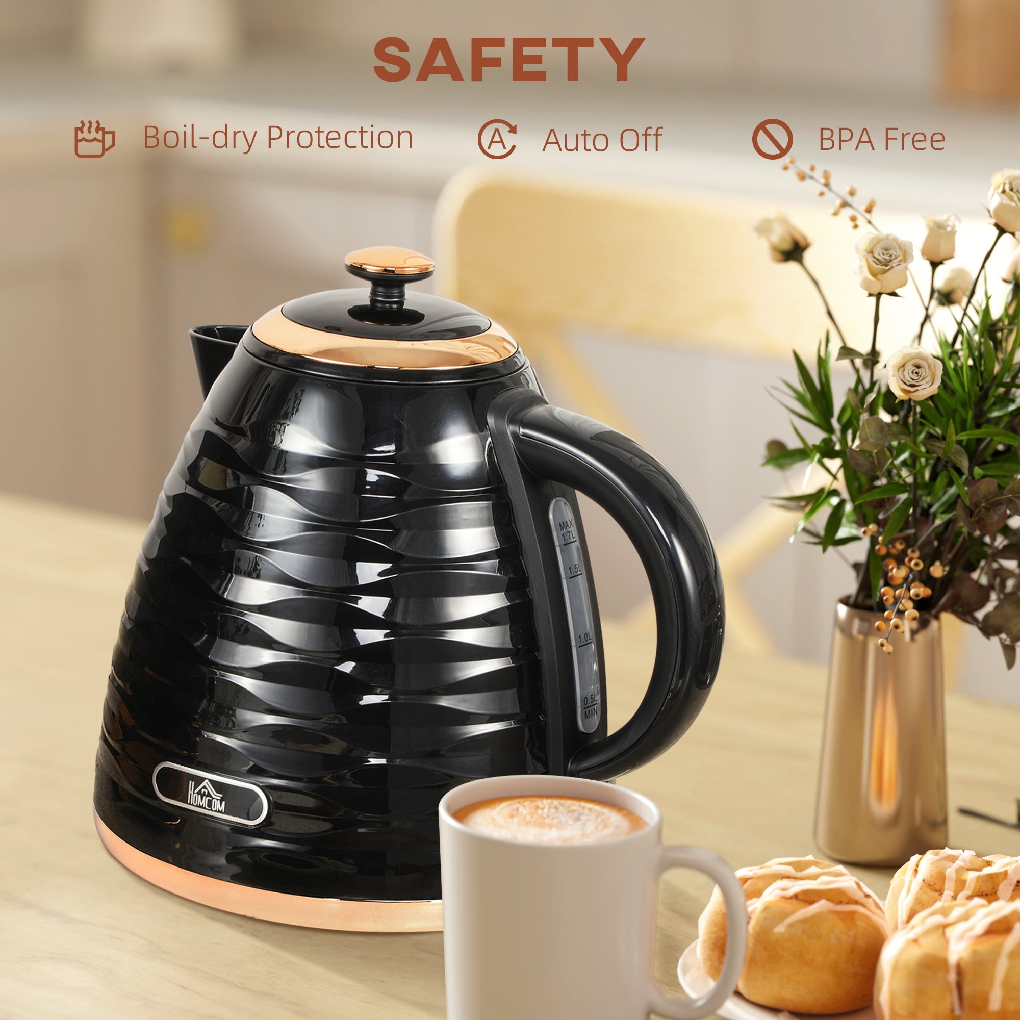 HOMCOM Electric Kettle, Fast Boil, 1.7L, 3kW, Swivel
