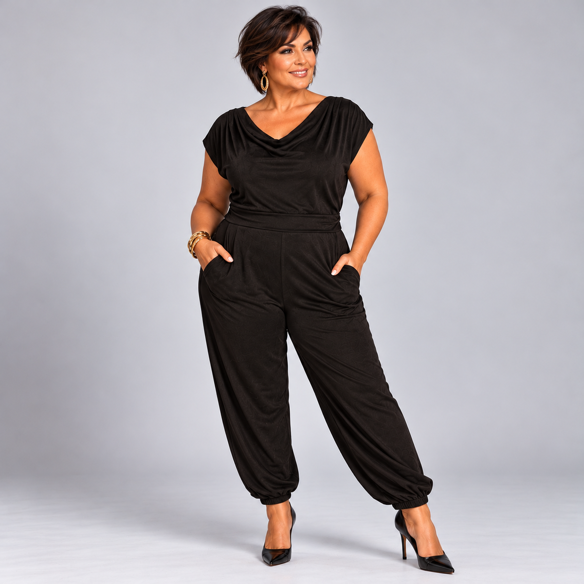 Soft Suedette Cowl Neck Jumpsuit with Pockets
