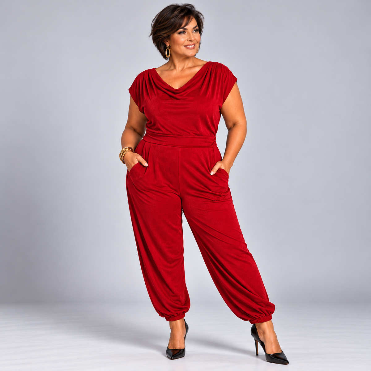Soft Suedette Cowl Neck Jumpsuit with Pockets