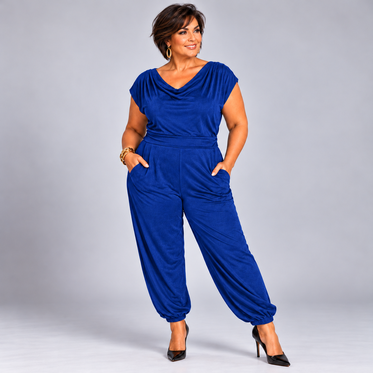 Soft Suedette Cowl Neck Jumpsuit with Pockets