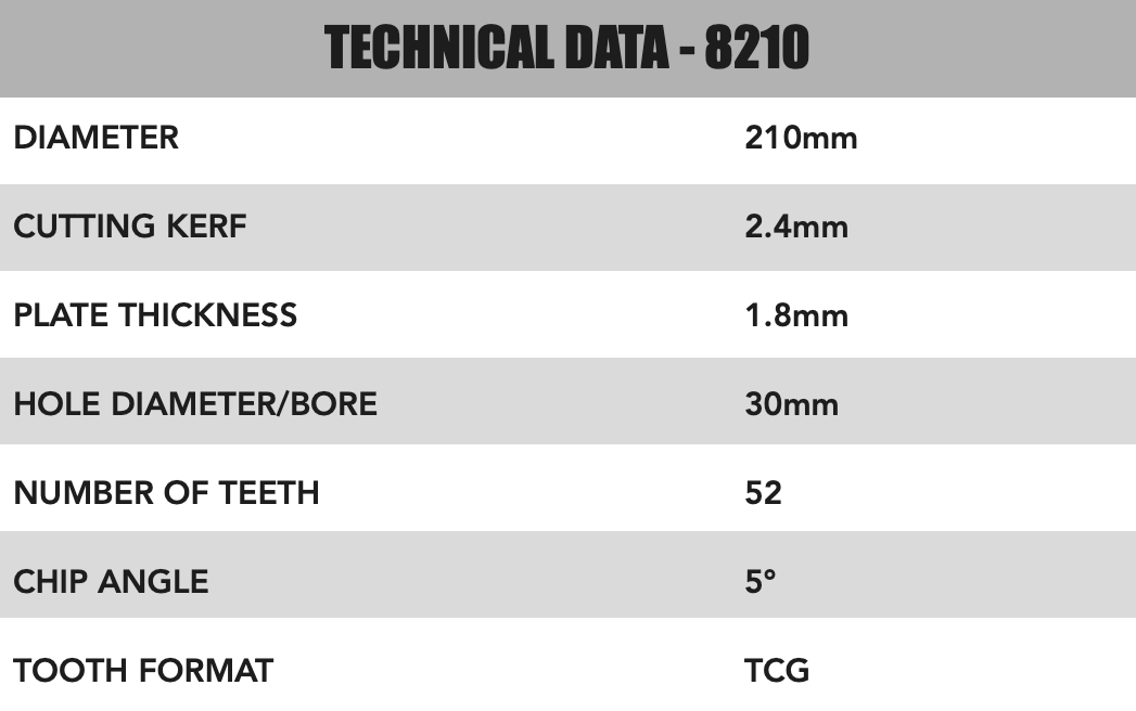 210mm x 30mm x 2.4mm 52 Tooth TCG Track Saw (Solid Surface) - 8210
