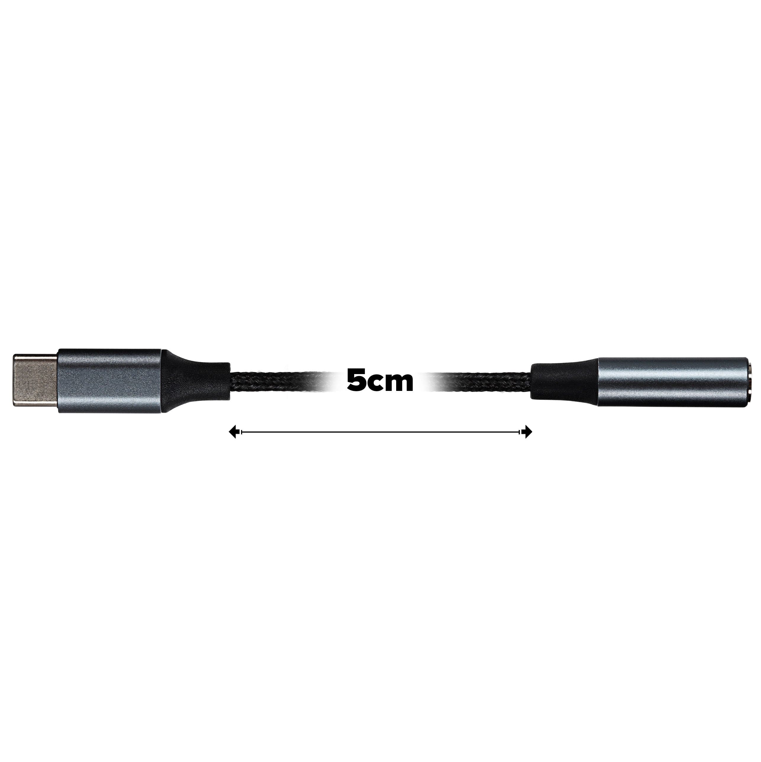 Maplin USB-C to 3.5mm Female Jack Headphone Aluminium Braided Adapter Cable - Black, 5cm