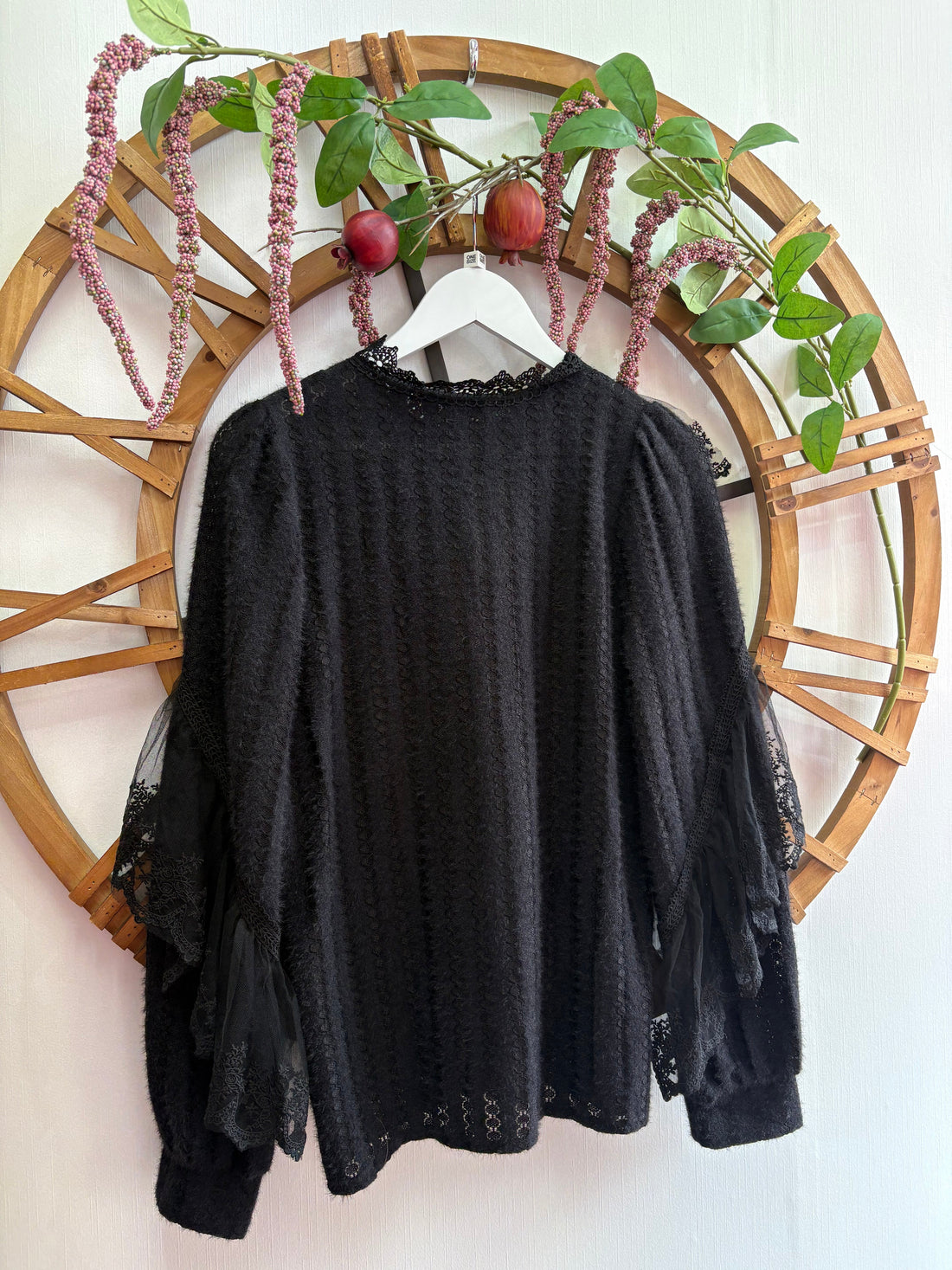 Black Frill Blouse | Elegant One Size Top UK 8–14