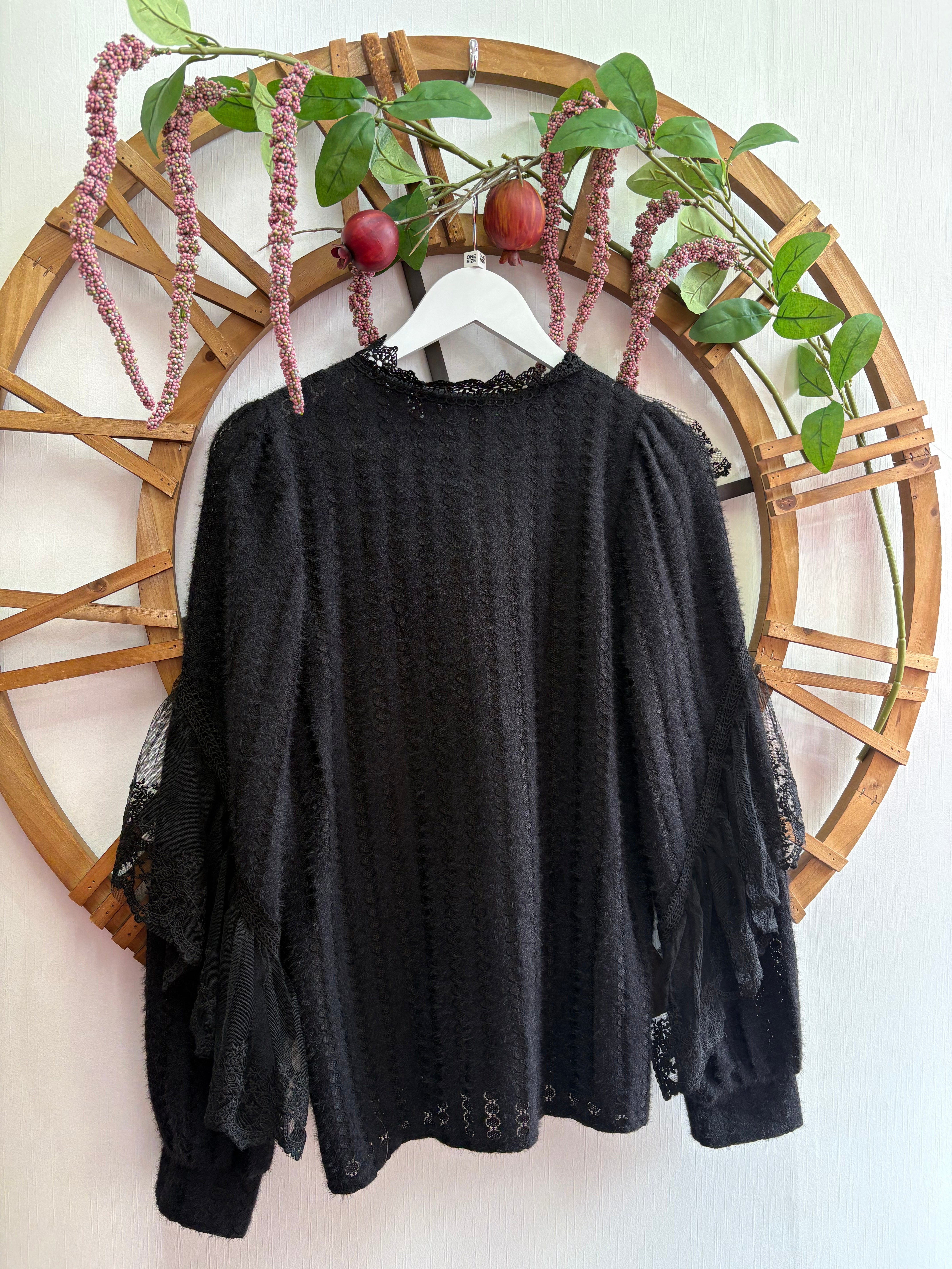 Black Frill Blouse | Elegant One Size Top UK 8–14