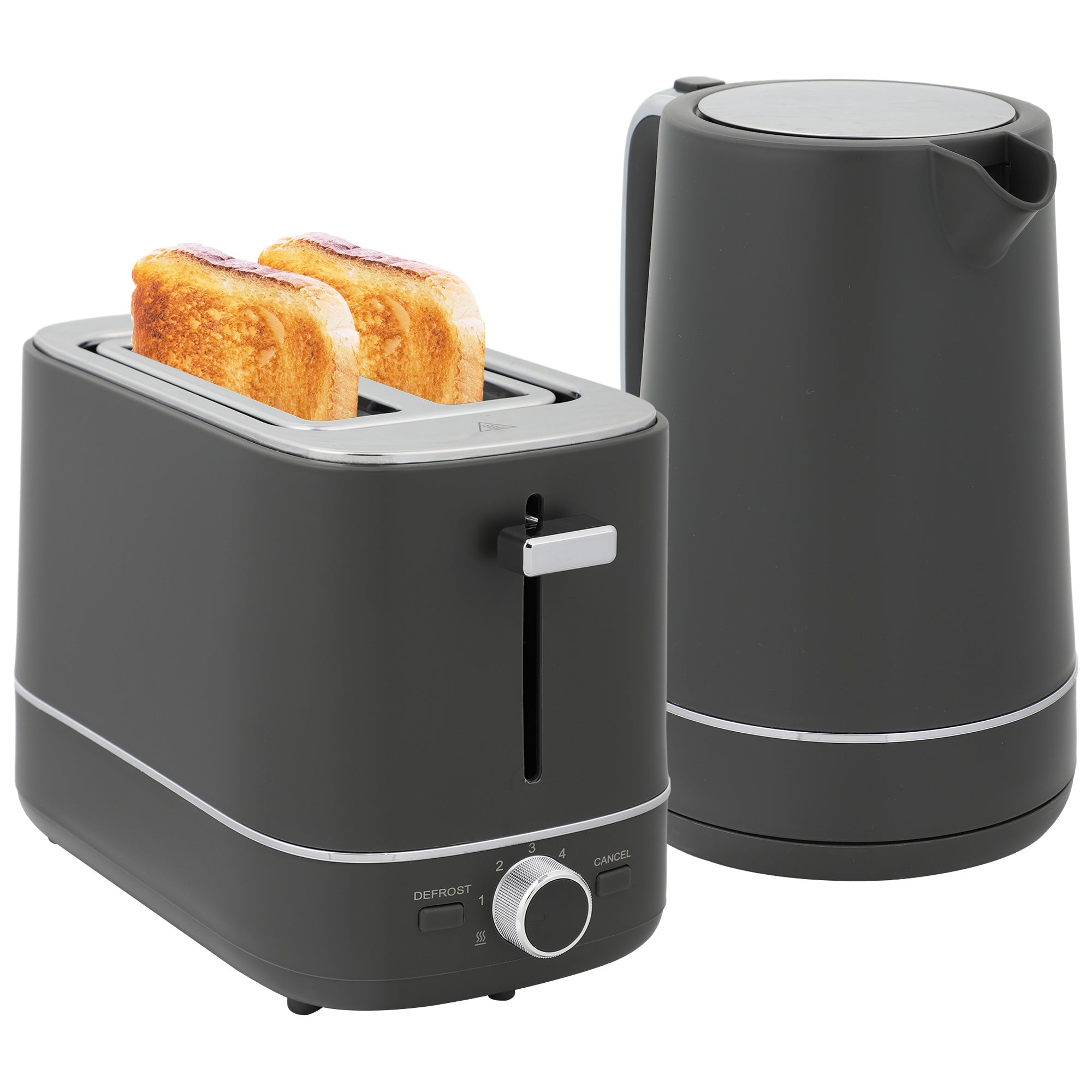 HOMCOM 1.7L 3000W Fast Boil Electric Kettle and 2 Slice Toaster Set, Grey