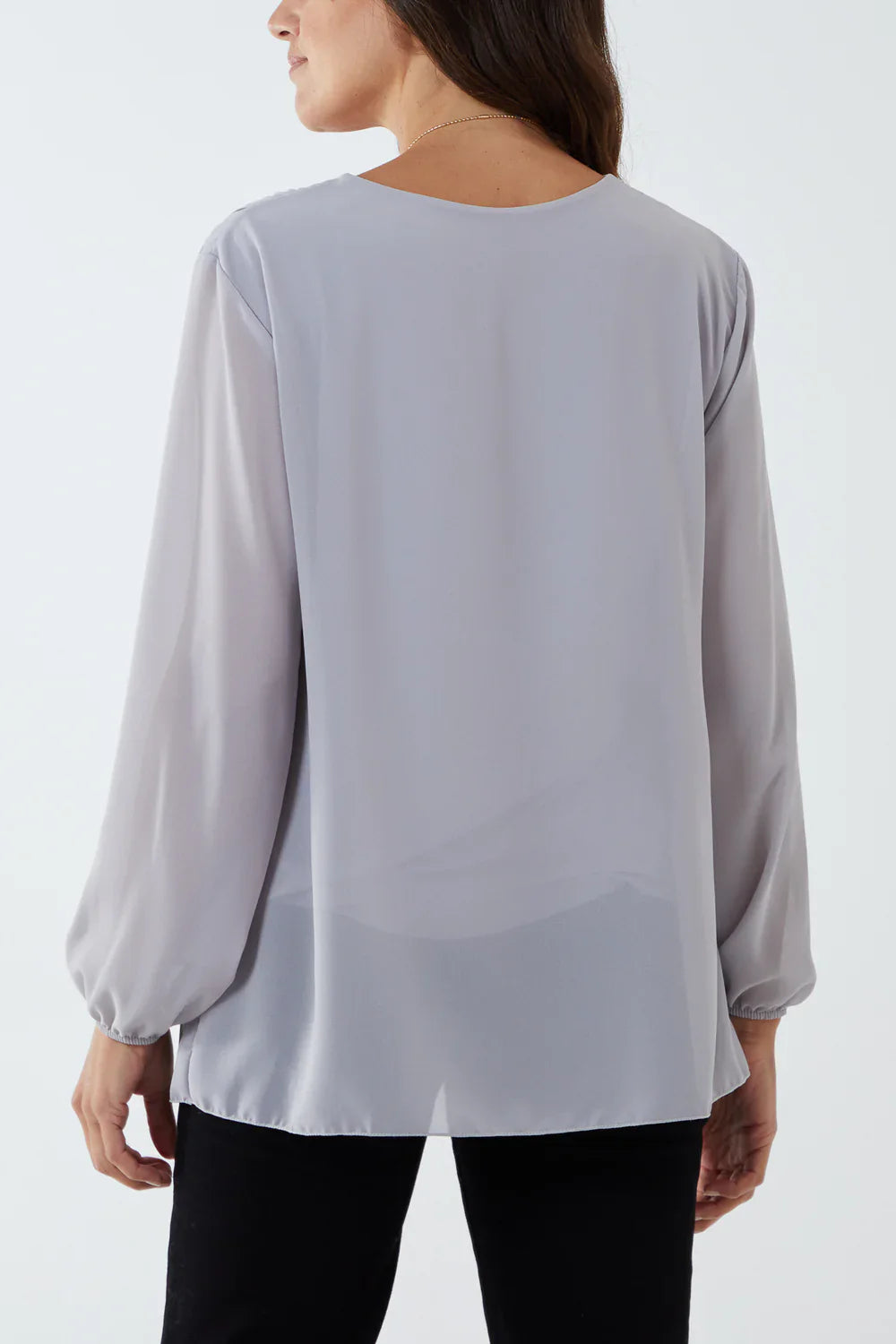 Pleated Longsleeve Top with Necklace – One Size Fits 8–16 (Available in Multiple Colours)
