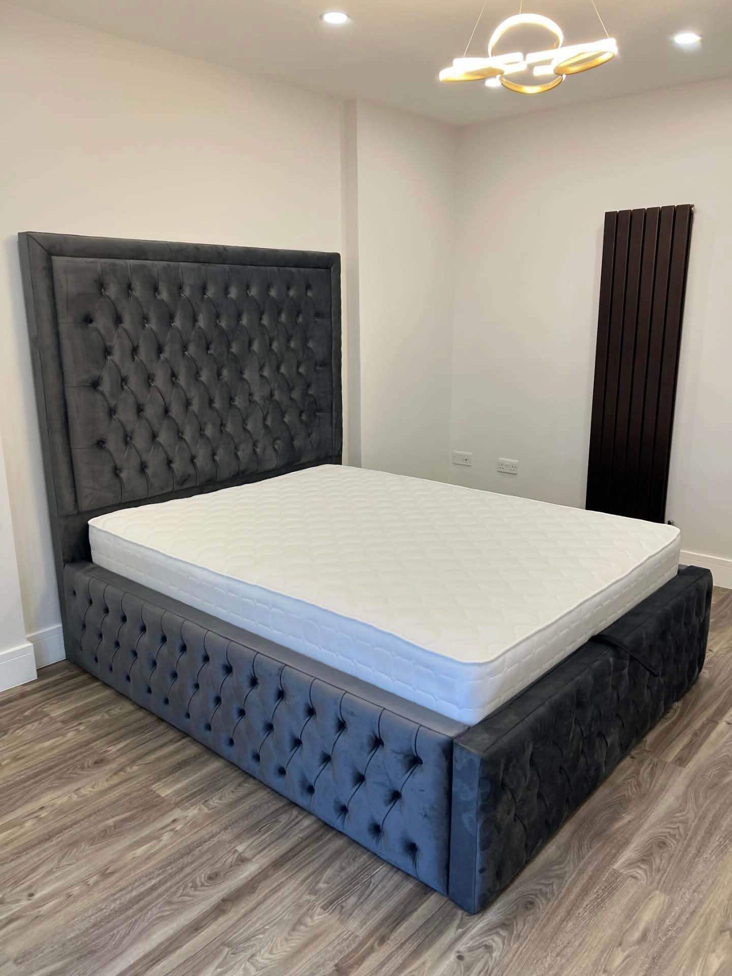 Alexandra 'High Base' Ambassador Bed Frame UK – Luxury Upholstered Bed | UK Beds Direct