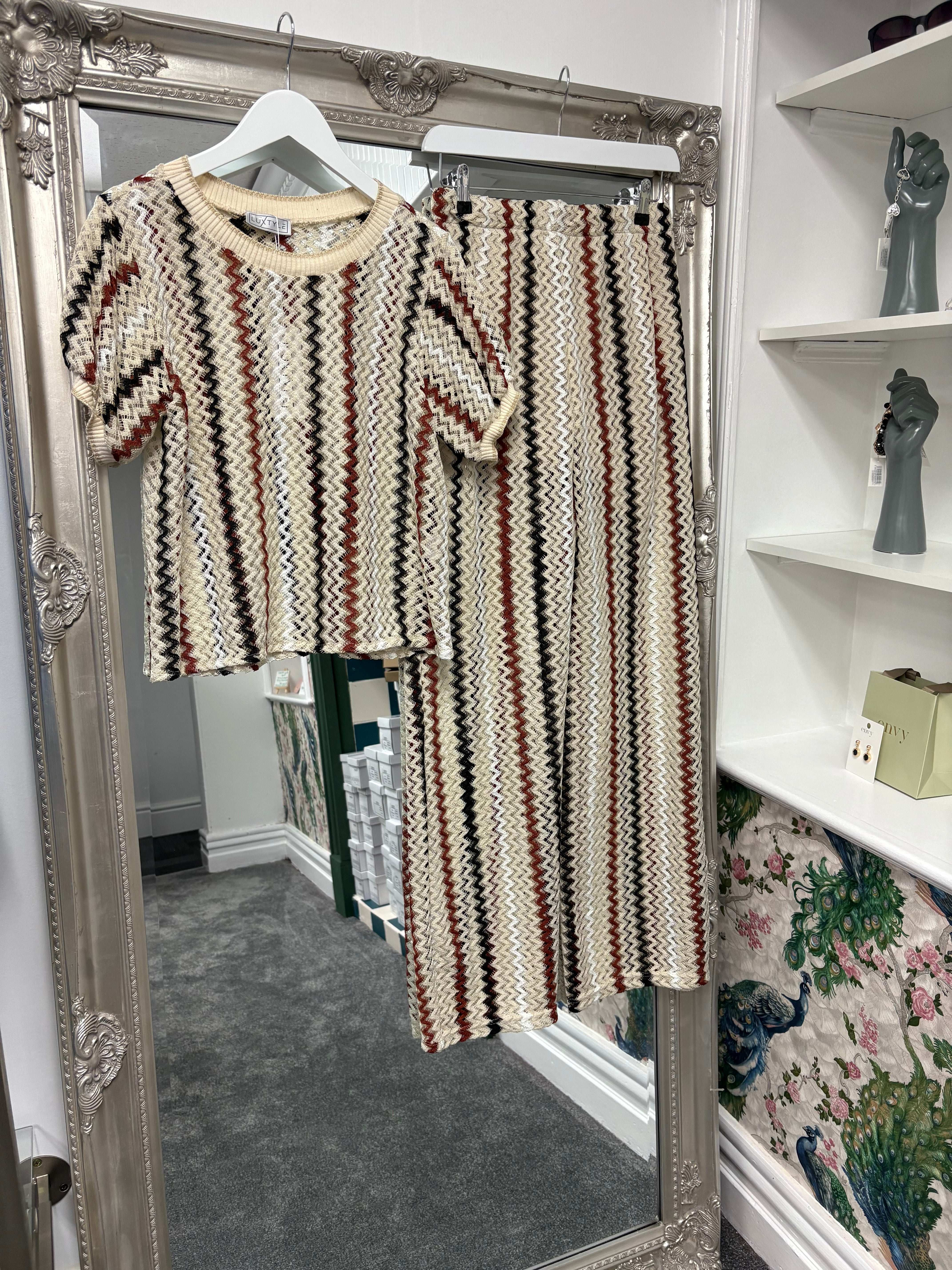 Luxtyle Zig Zag Knit Top | Striped Short Sleeve Blouse | One Size Fits 8–14