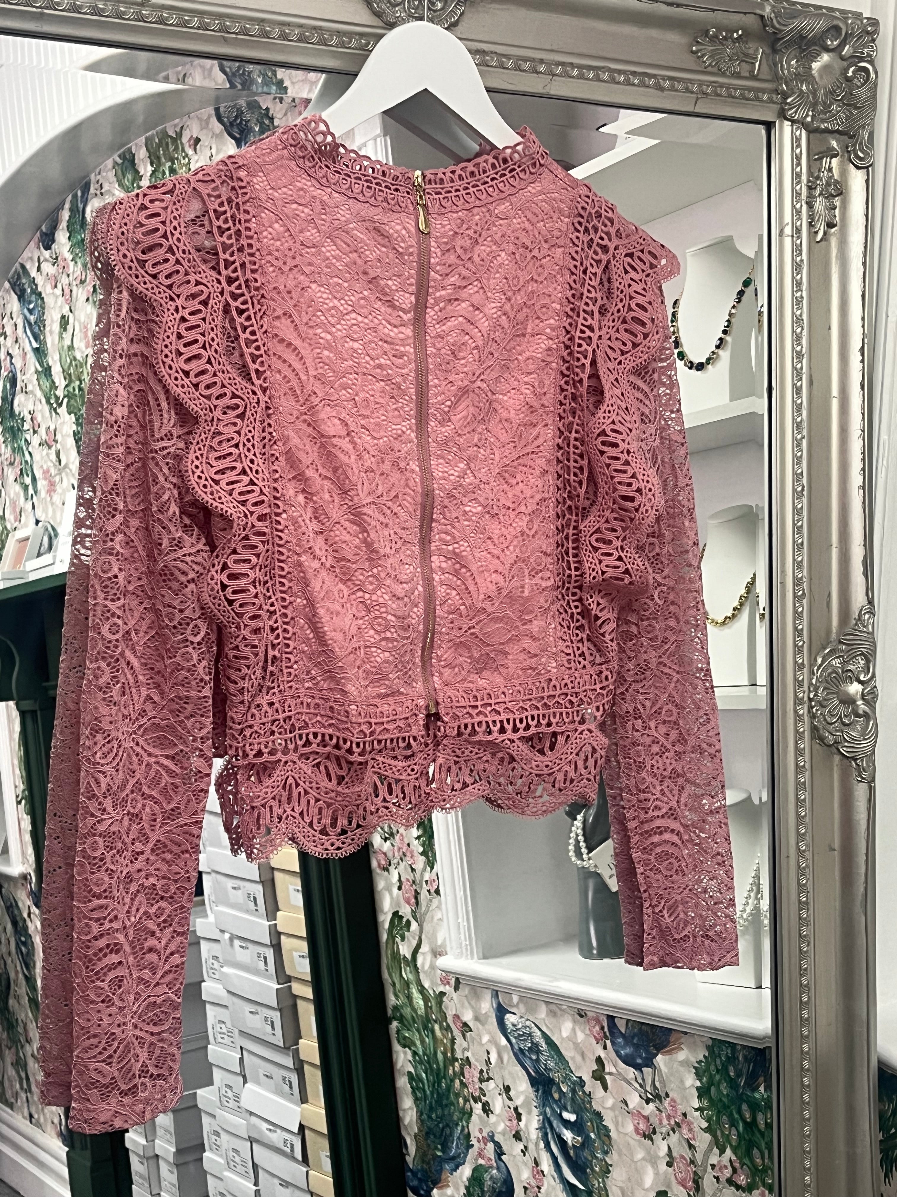 Luxtyle Cropped Long Sleeve Lace Top – One Size (Fits 8–14)