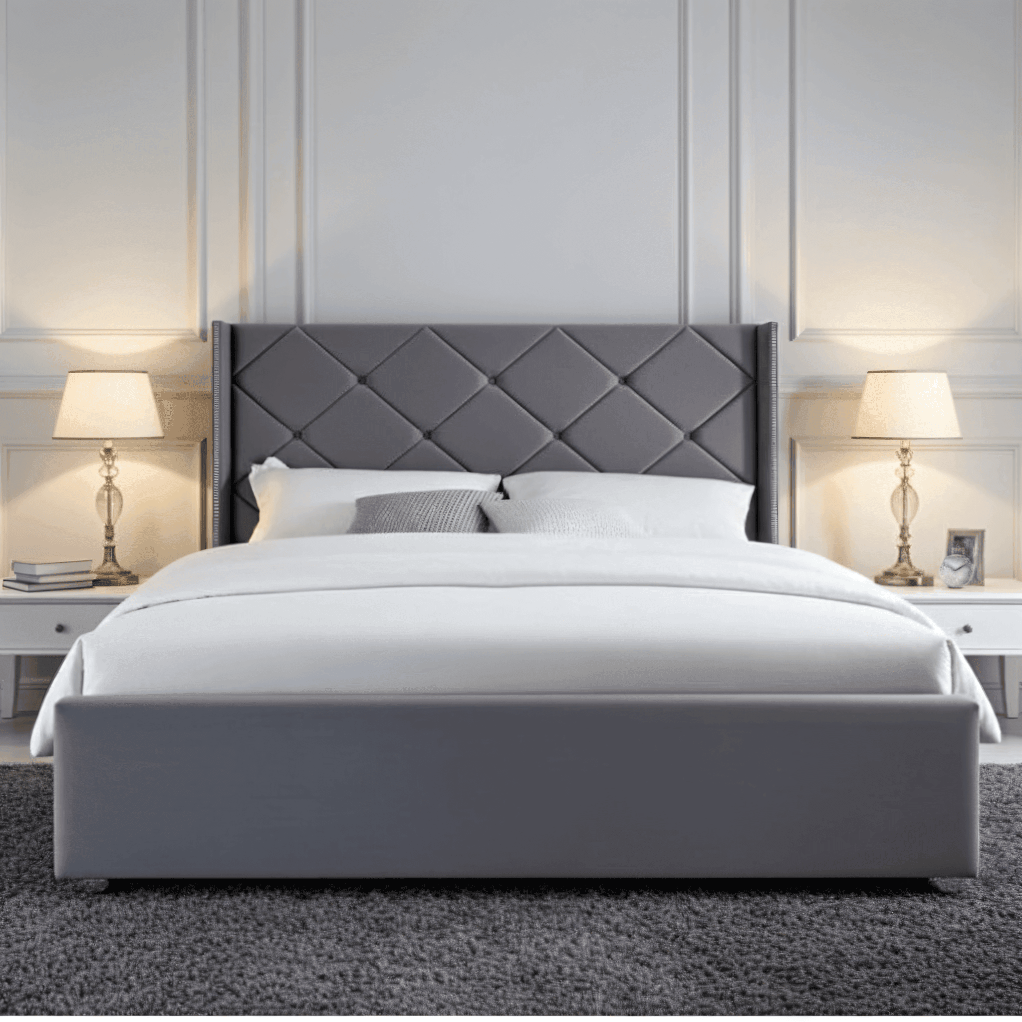 The Elvin Wingback Bed Frame – Studded Velvet Bed