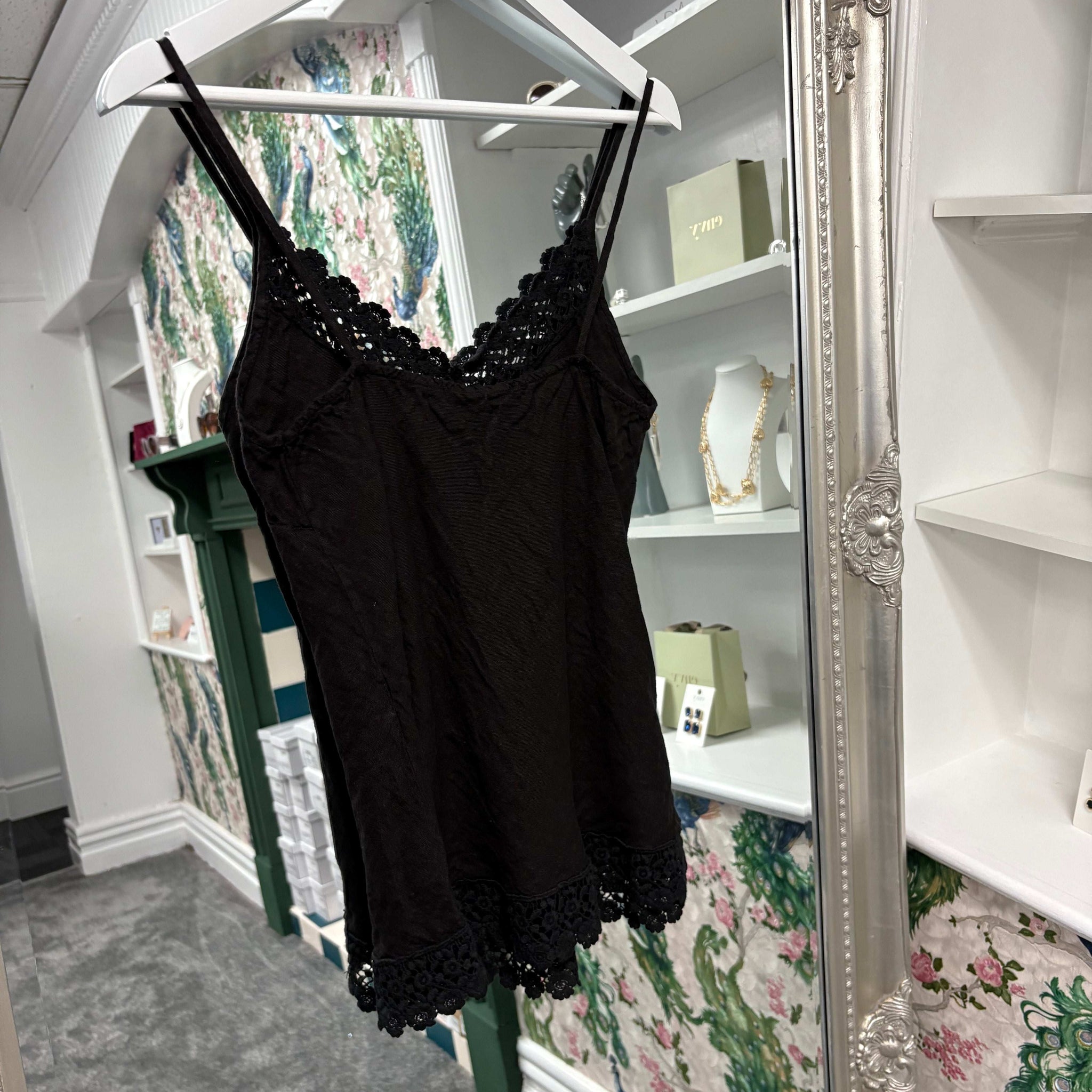 Luxtyle Linen Strappy Top with Flower Detail | Summer Cami | One Size Fits 8–14