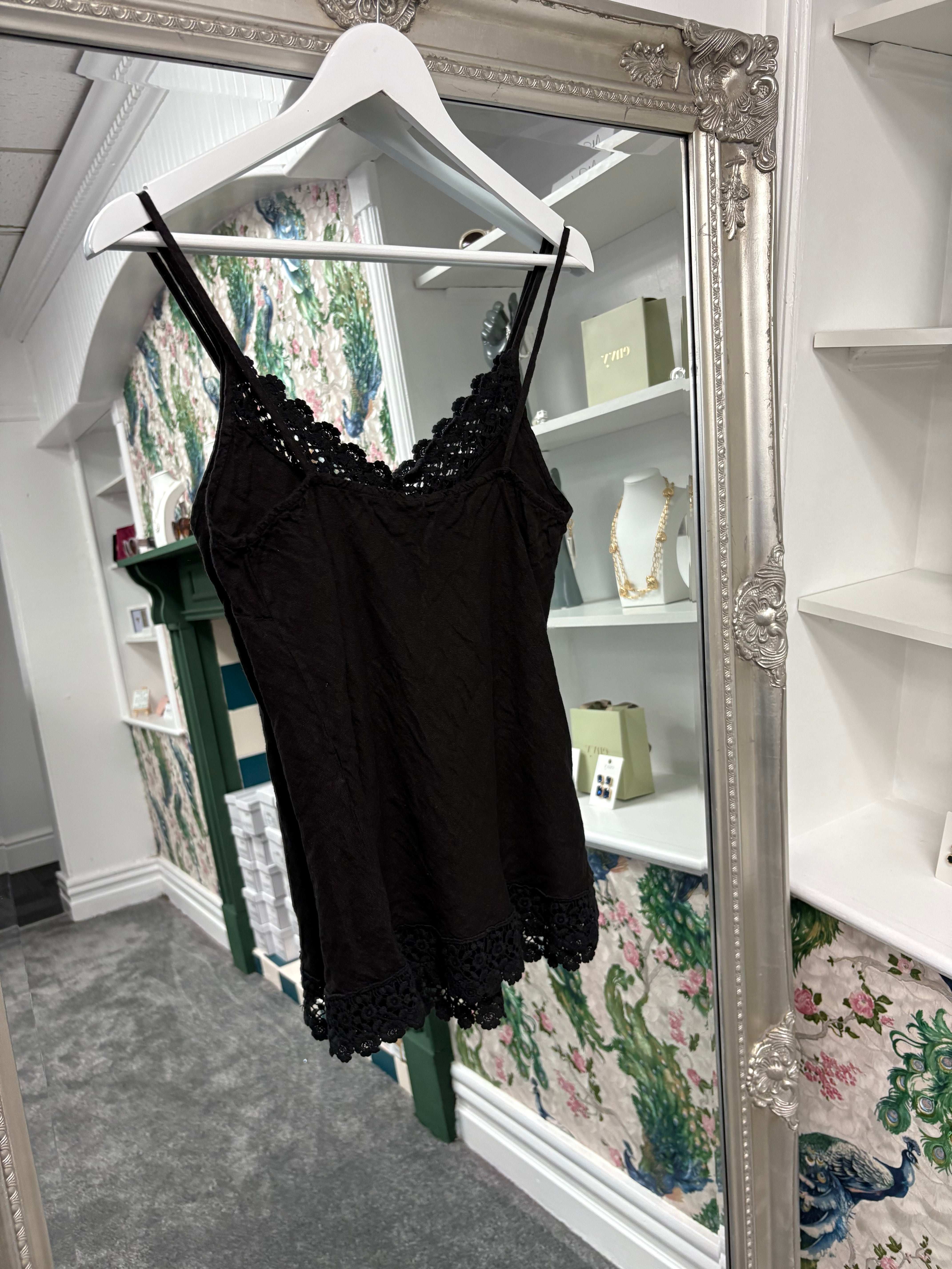 Luxtyle Linen Strappy Top with Flower Detail | Summer Cami | One Size Fits 8–14