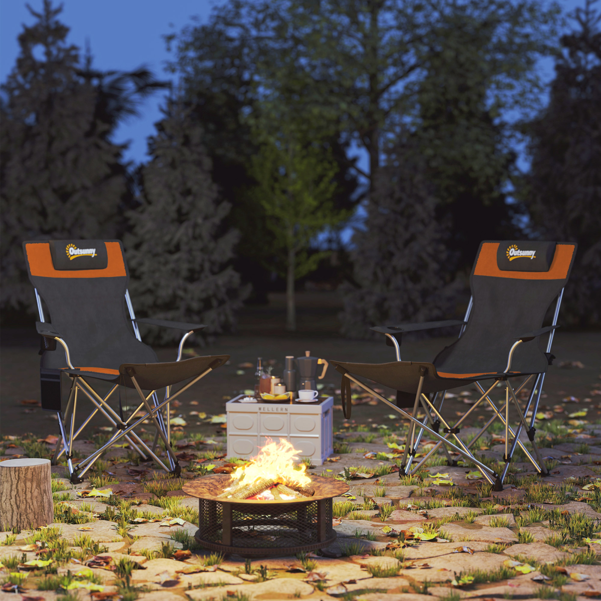 Outsunny Set of 2 Reclining Camping Chairs, Orange and Black