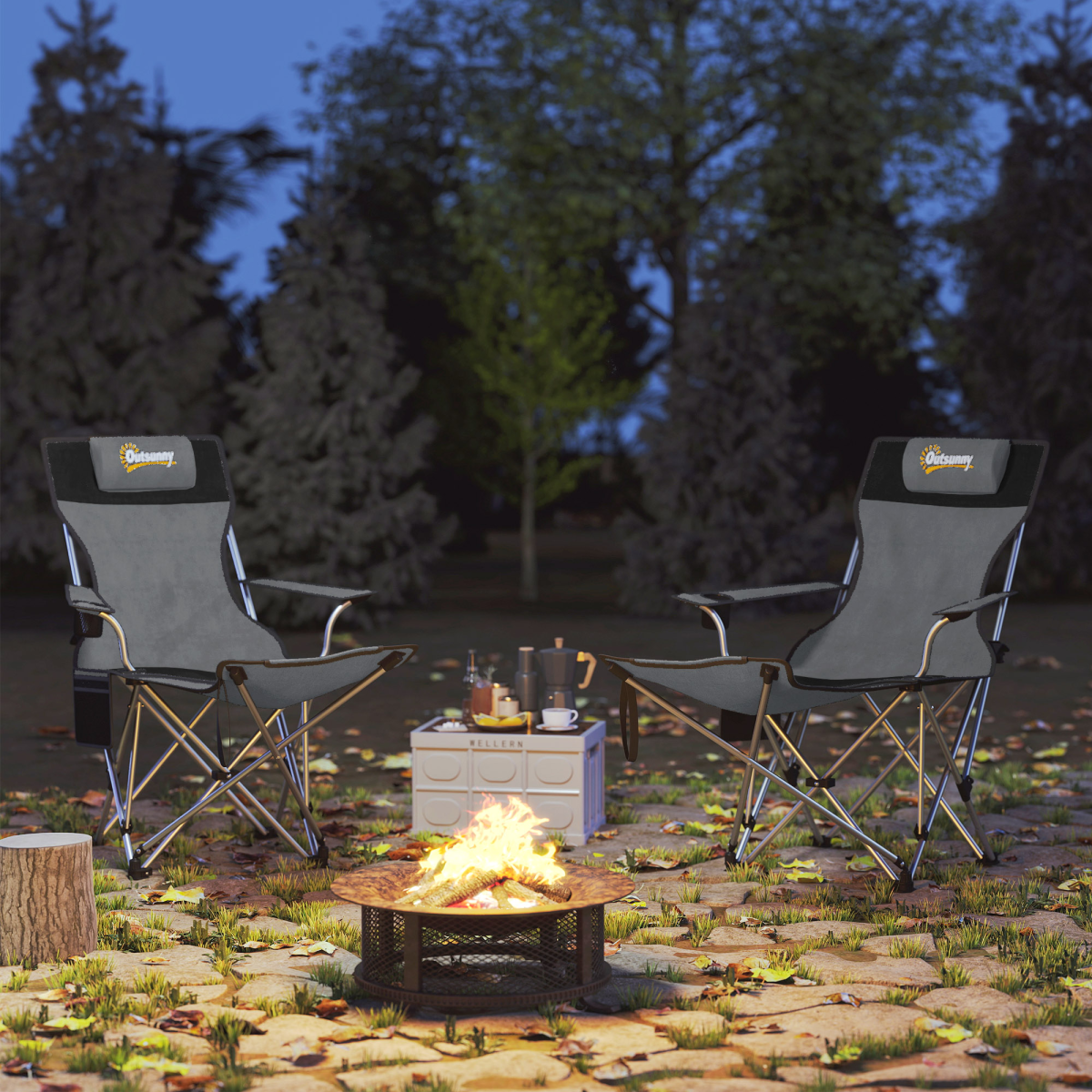 Outsunny Set of 2 Reclining Camping Chairs, Grey and Black