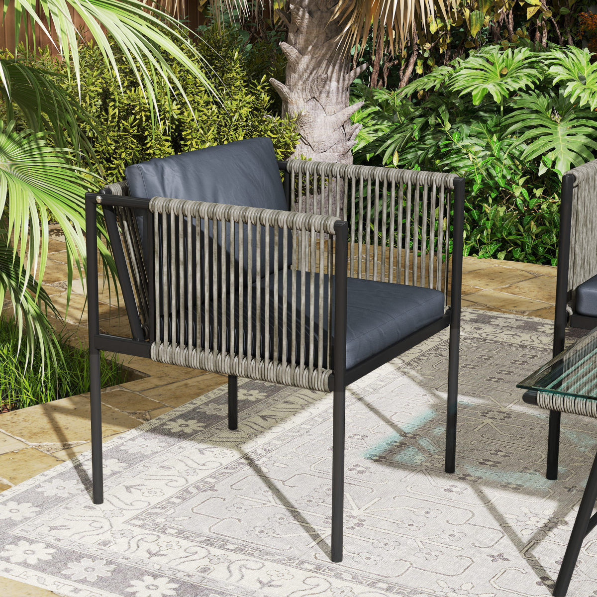 Outsunny 4 Seater Wicker Outdoor Furniture Set with Glass Coffee Table Grey