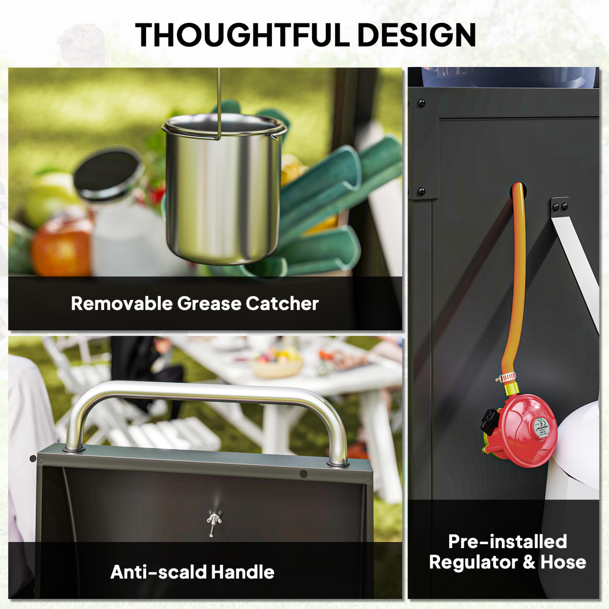 Outsunny 9.5 kW Gas Barbecue with 3+1 Burner, Storage Cabinet and Shelves