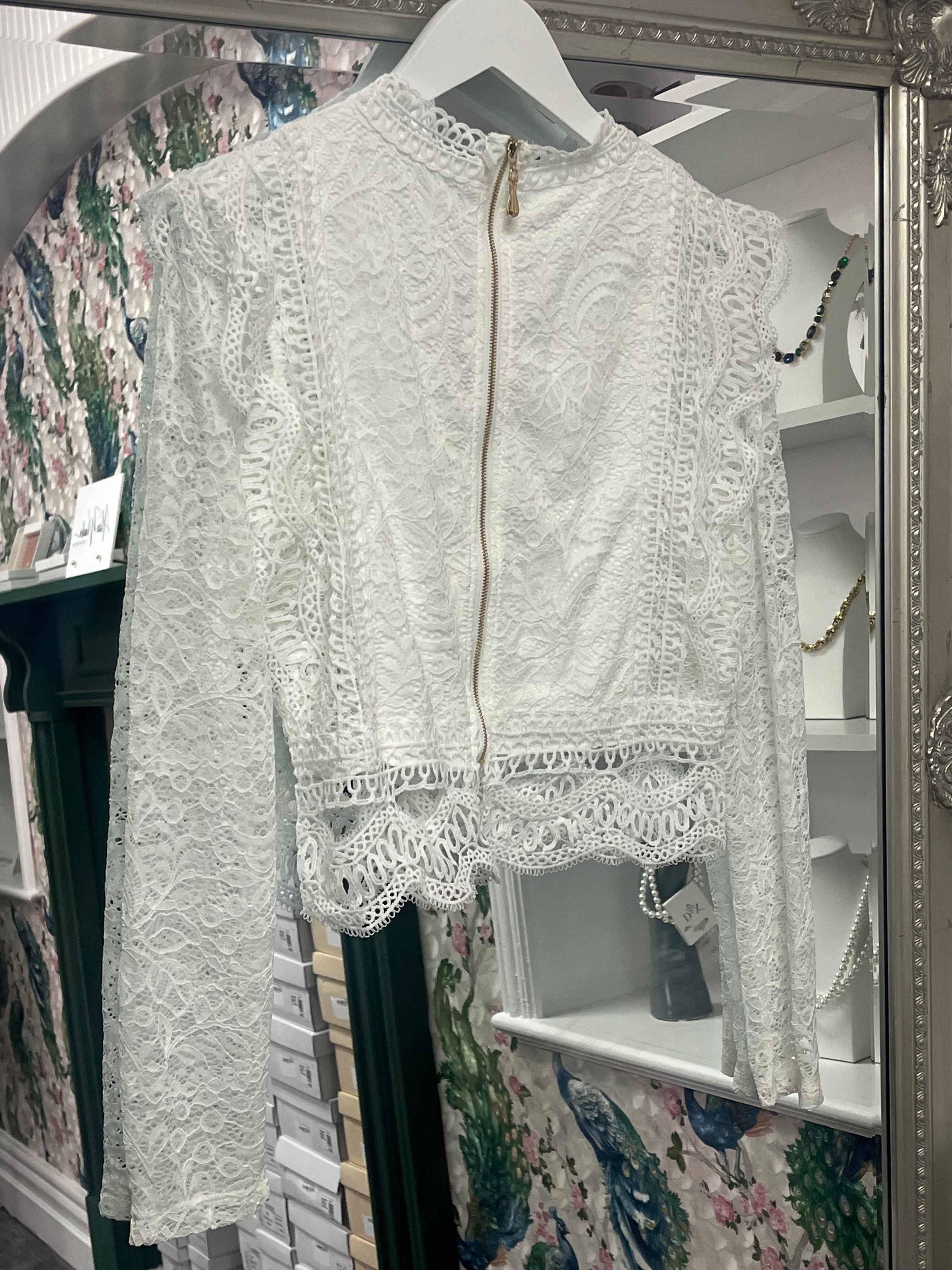 Luxtyle Long Sleeved Cropped Lace Top | One Size Fits 8–14 | Elegant Layering Piece