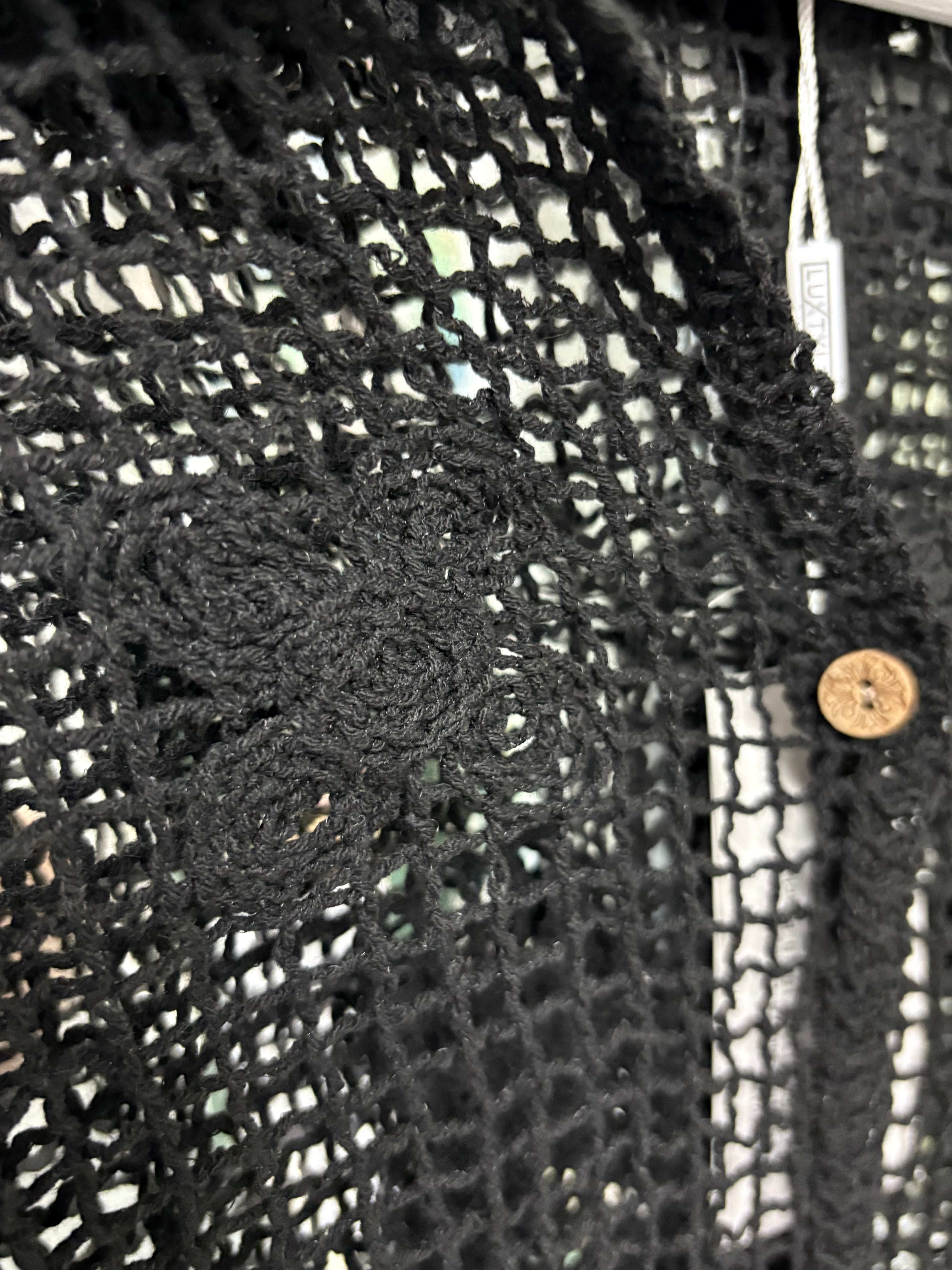 Luxtyle Square Crochet Shirt | Sheer Button Down Blouse | One Size Fits 8–16/18