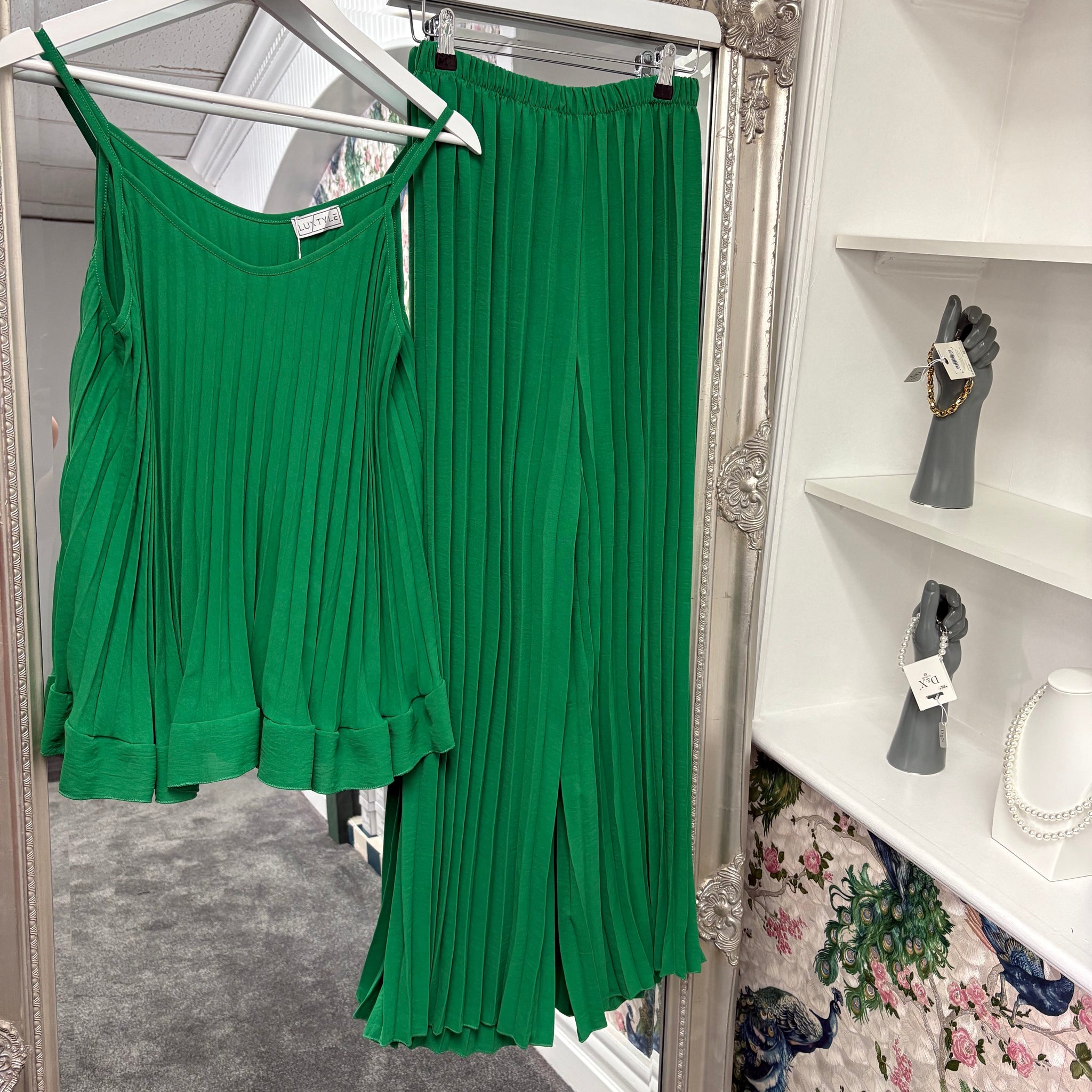 Luxtyle Pleated Co-ord Set | Top & Wide Leg Trousers | One Size 8-18