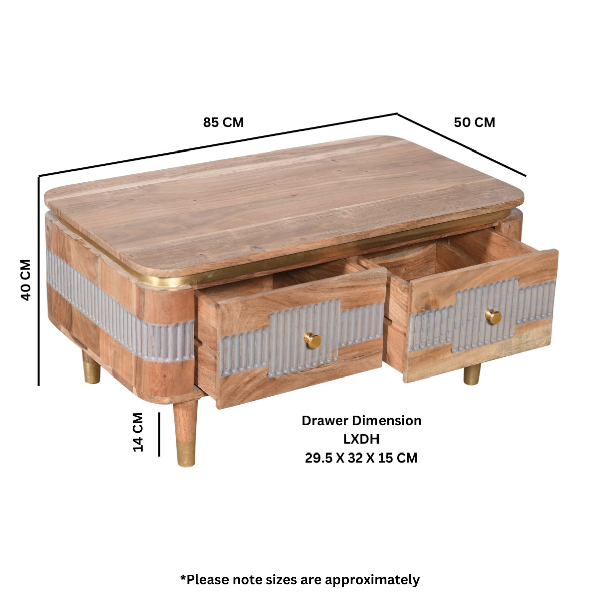 Berkley Acacia Wood 2 Drawers Coffee Table