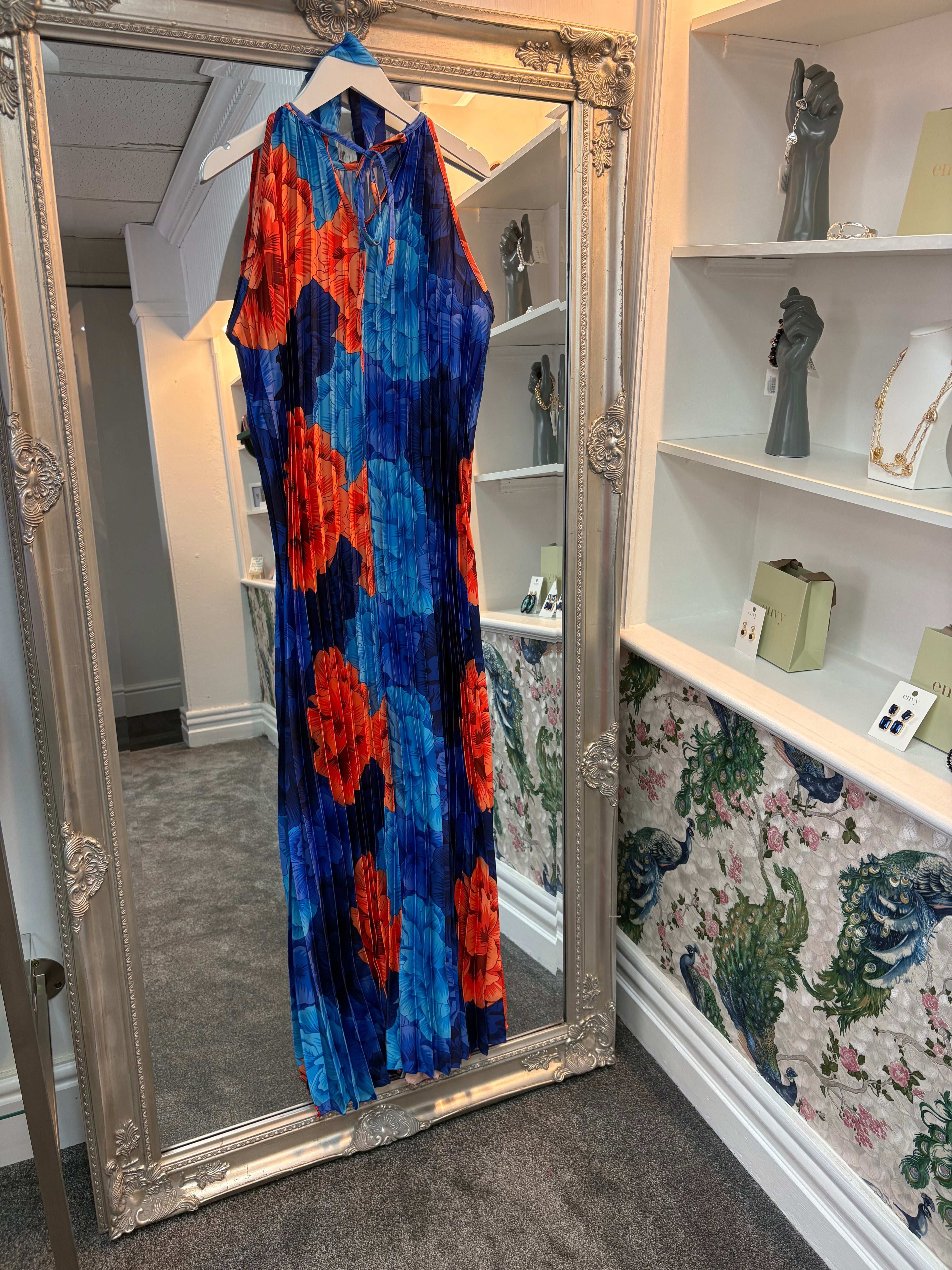 Luxtyle Pleated High Neck Floral Dress – One Size Fits 8–18