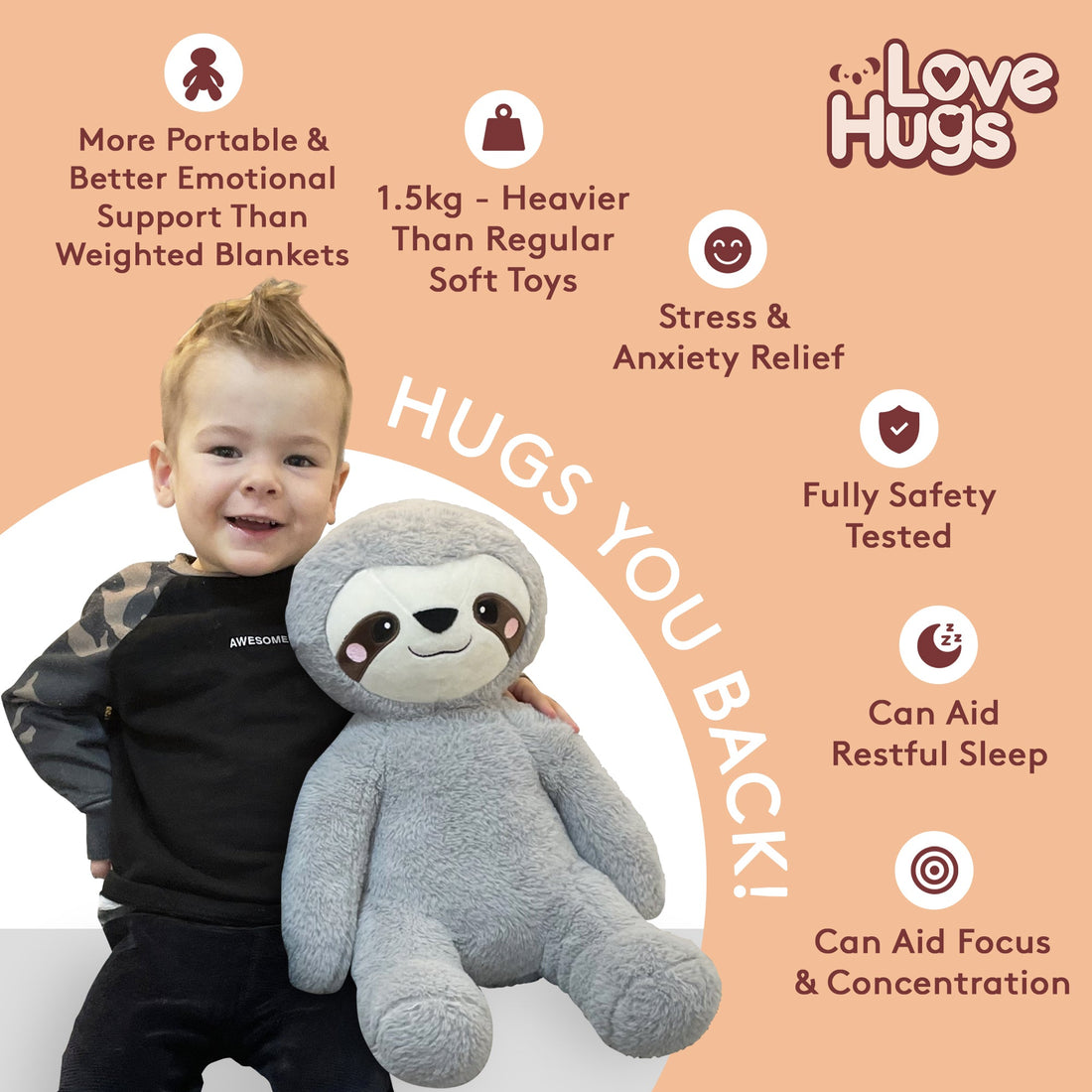 1.5kg Weighted Teddy For Anxiety - Sloth Weighted Stuffed Animal