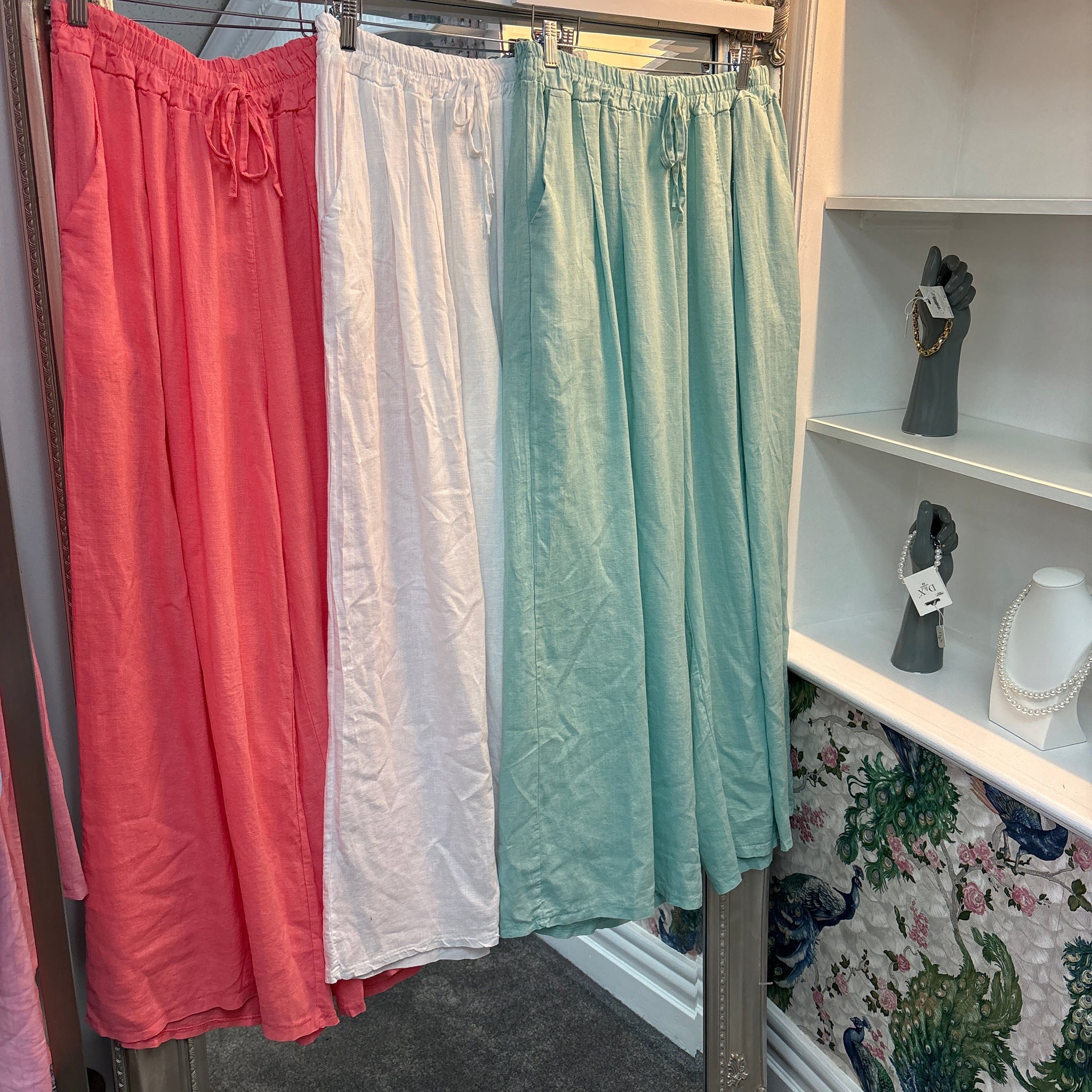 Loose Linen Blend Trousers | Relaxed Fit Pants One Size 8-18