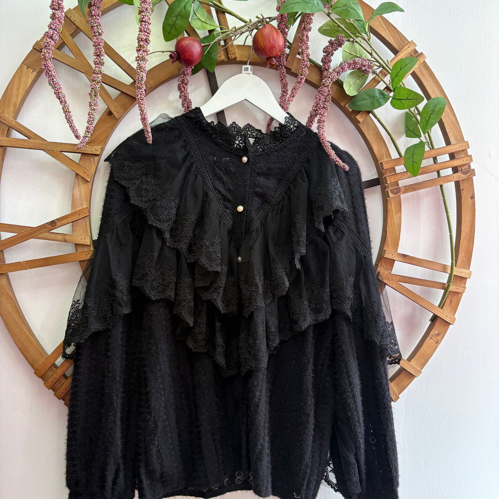 Black Frill Blouse | Elegant One Size Top UK 8–14