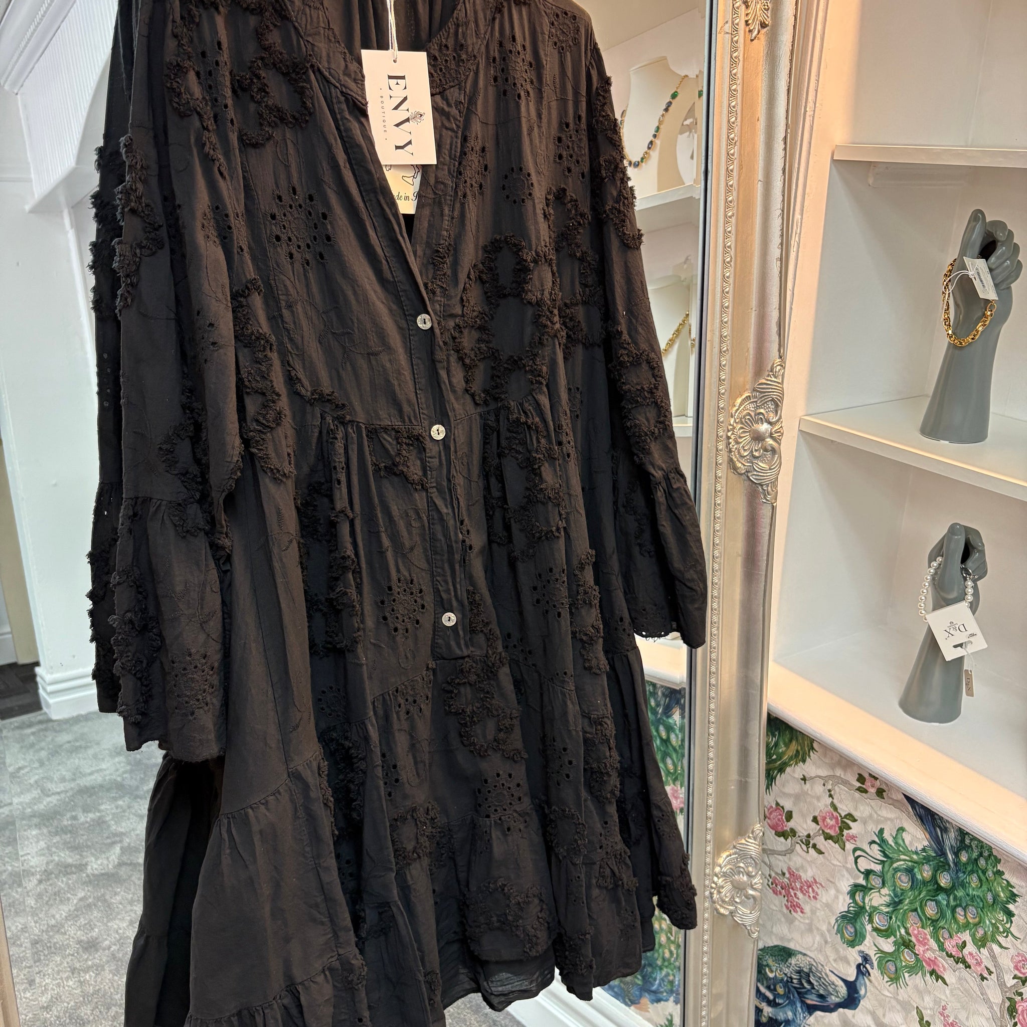 Black Cotton Flower Dress – One Size (Fits 8–18)