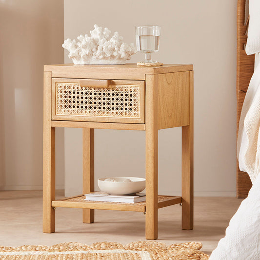 Bali Rattan Bedside Table with 1 Drawer