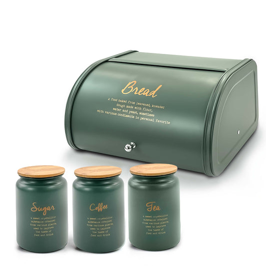 4PCs Metal Bread Bin Storage Box - Green