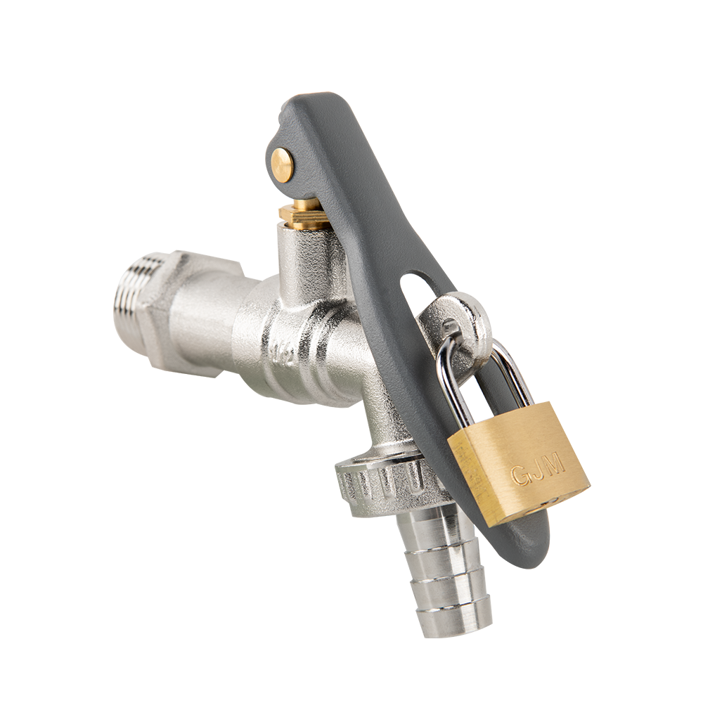 Lever Tap Brass Nickle Plated 1/2" BSPM Inlet with Hose Barb and lock