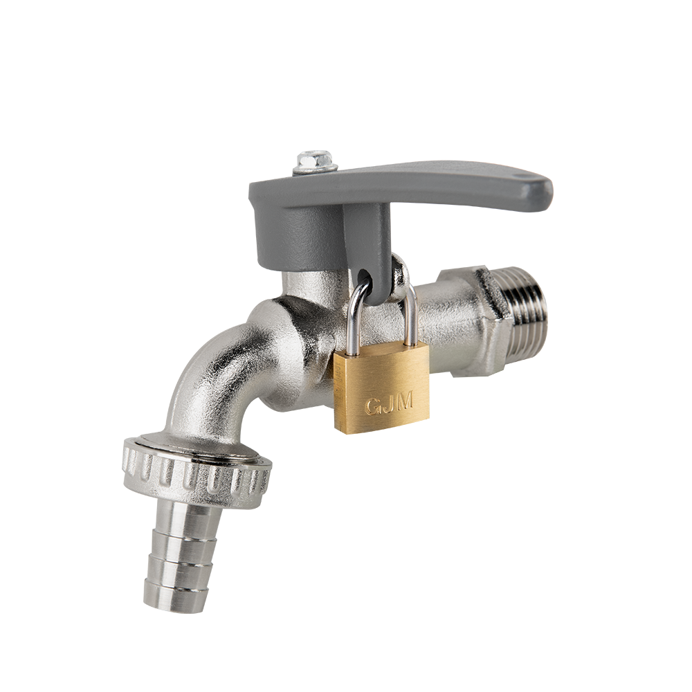 Lever Tap Brass Nickle Plated 1/2" BSPM Inlet with Hose Barb and lock