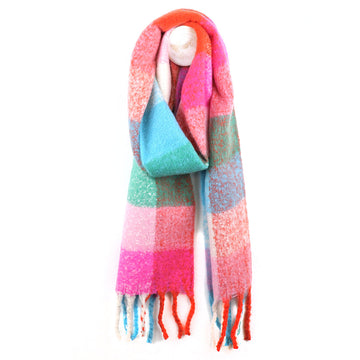 Bright Pink and Blue Mix Recycled Blend Check Scarf