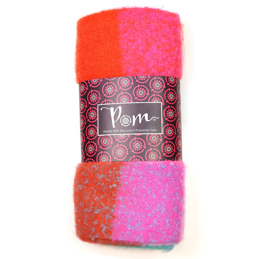 Bright Pink and Blue Mix Recycled Blend Check Scarf