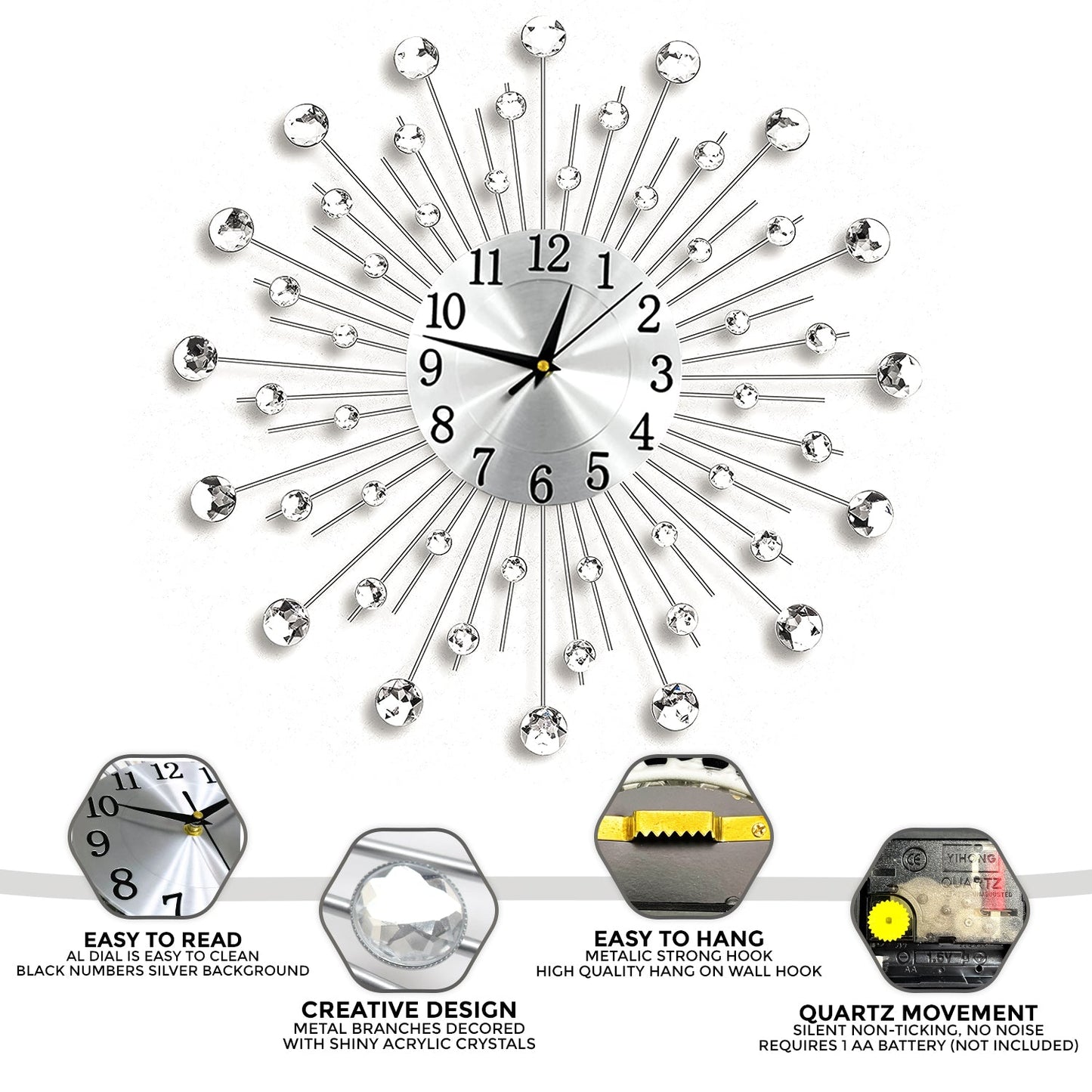 Living Room Diamante Beaded Wall Clock