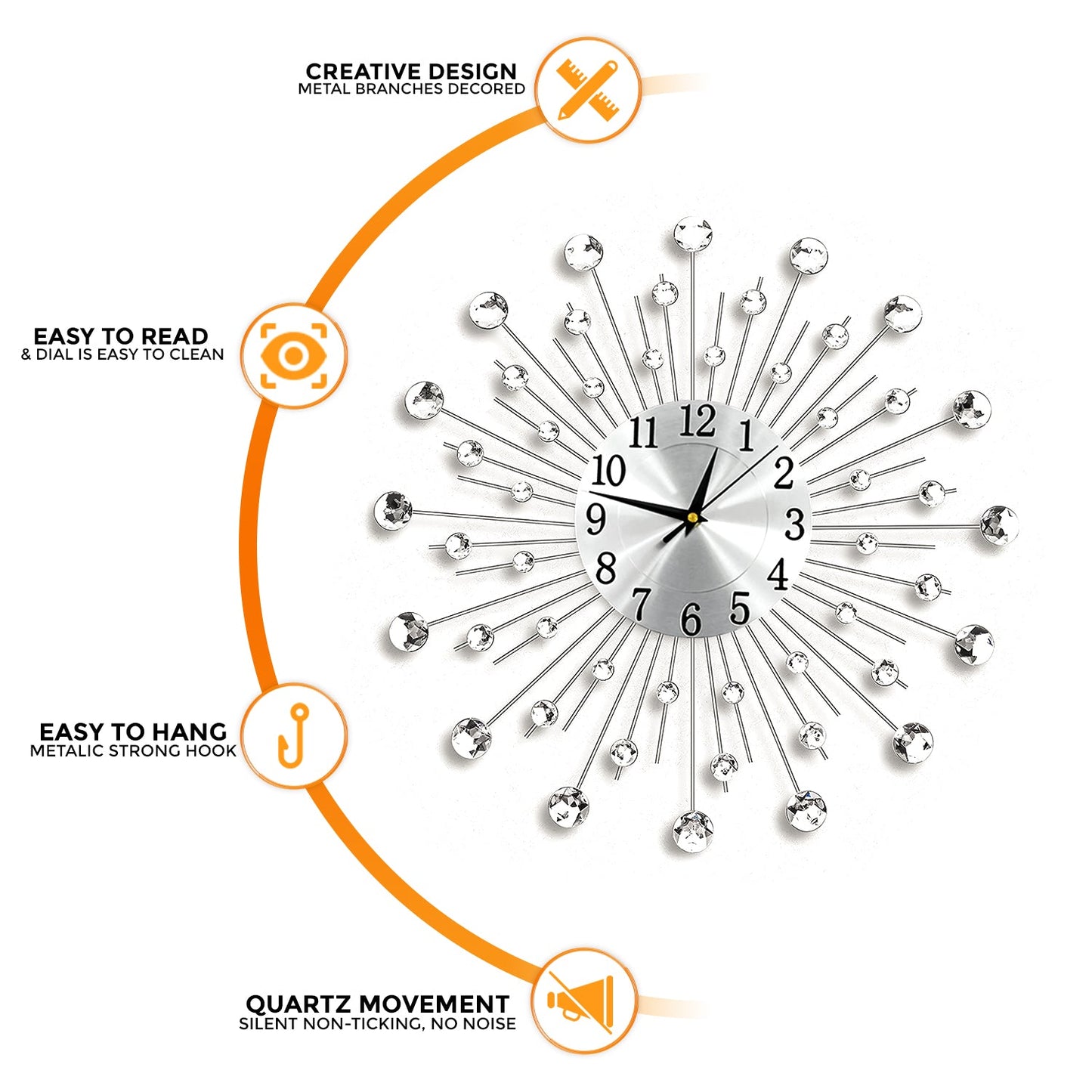 Living Room Diamante Beaded Wall Clock