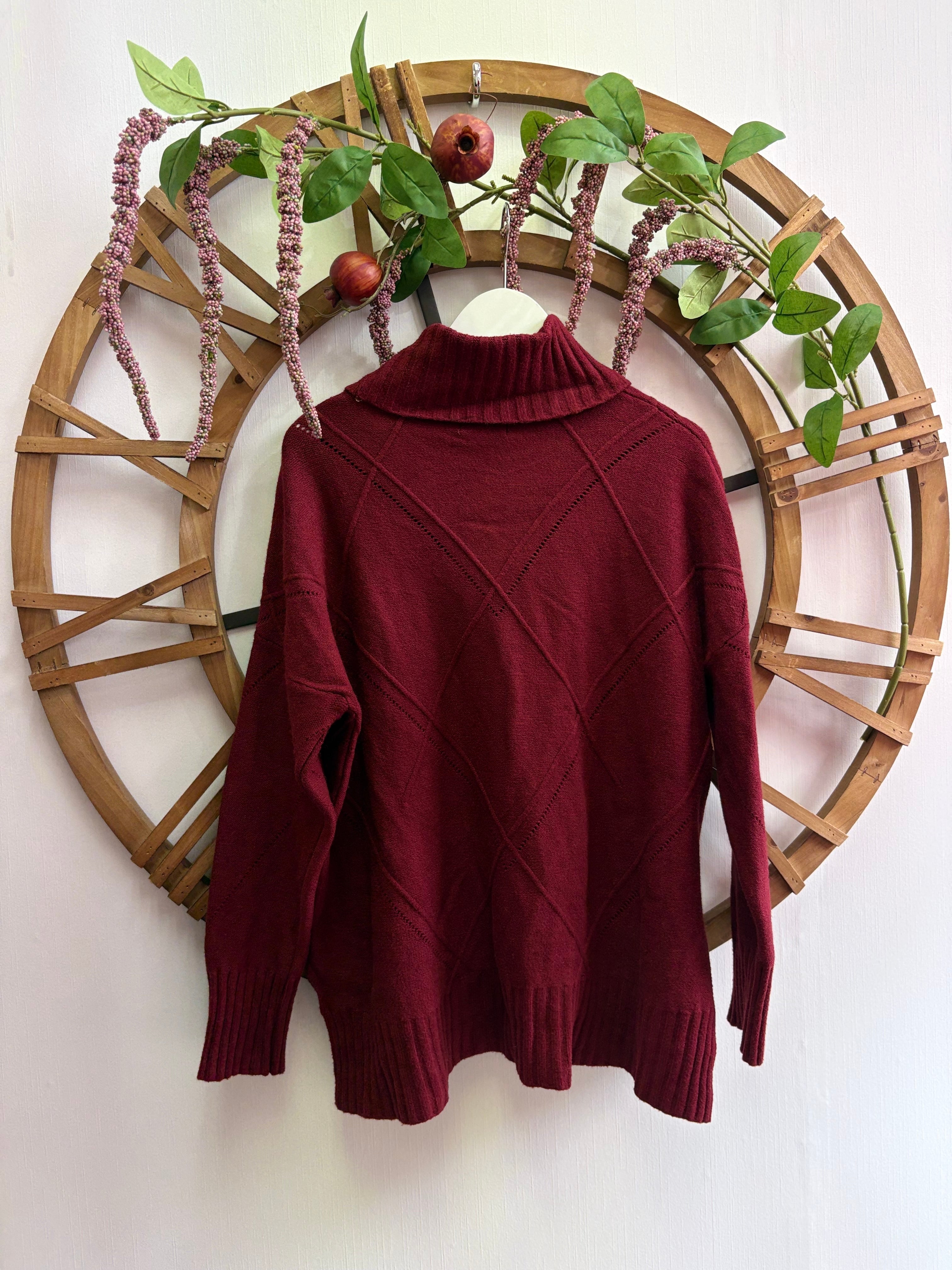 Luxtyle Roll Neck Diamond Knit Jumper – Khaki, Black or Berry (One Size up to 18)