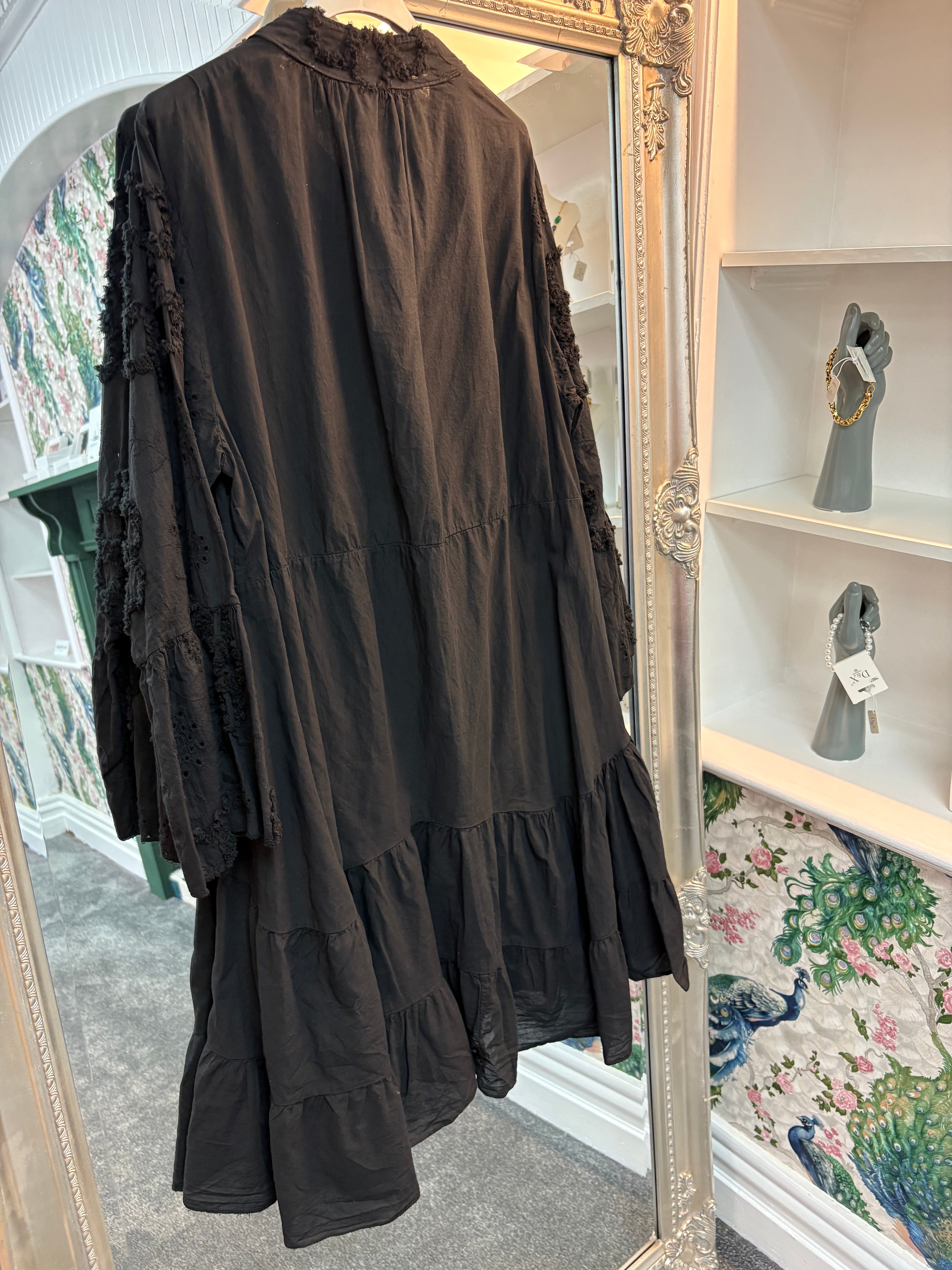 Black Cotton Flower Dress – One Size (Fits 8–18)