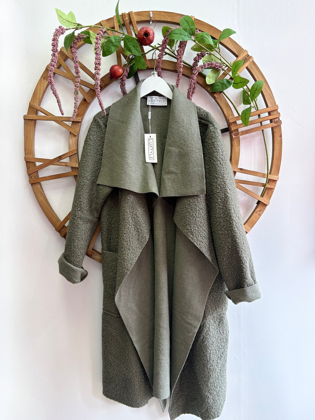 Luxtyle Waterfall Edge Coat – Black or Khaki – One Size Fits Up to UK 18