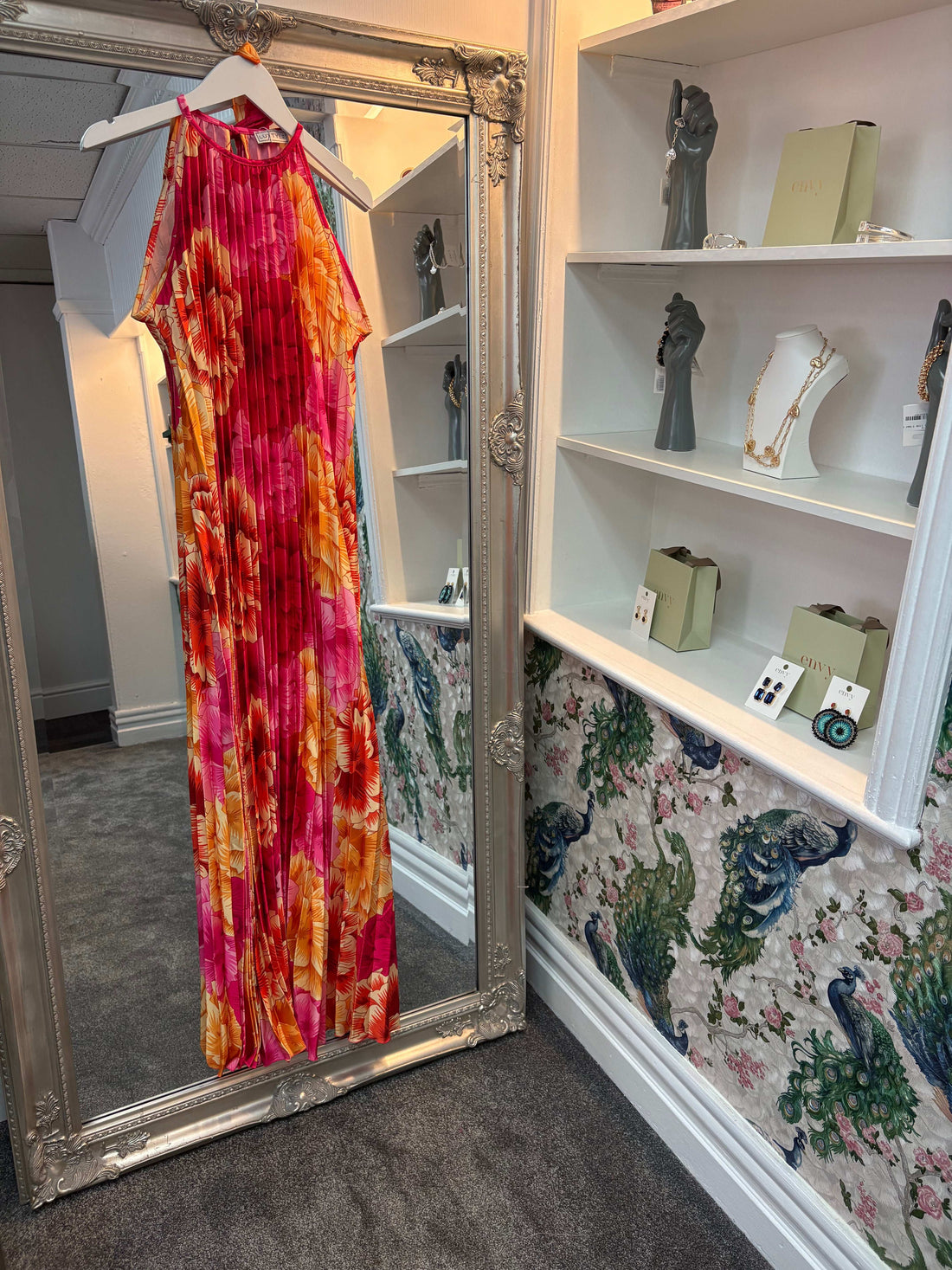 Luxtyle Pleated High Neck Floral Dress – One Size Fits 8–18