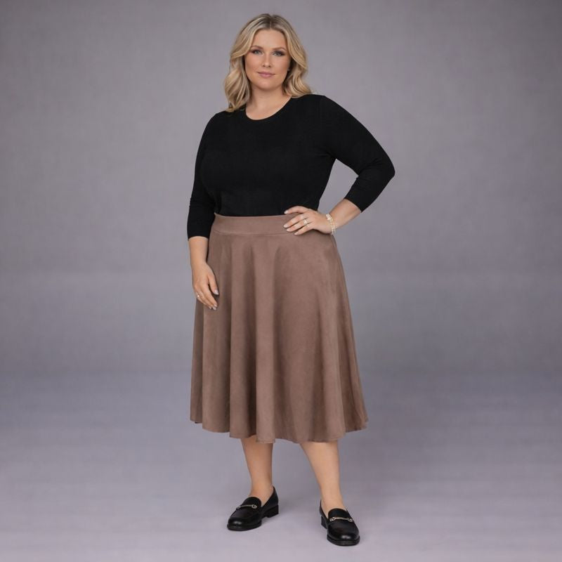 Faux Suede Elastic Waist Skater Skirt