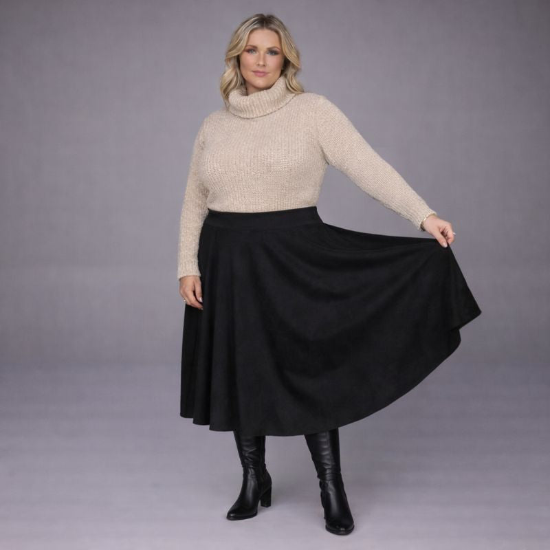 Faux Suede Elastic Waist Skater Skirt