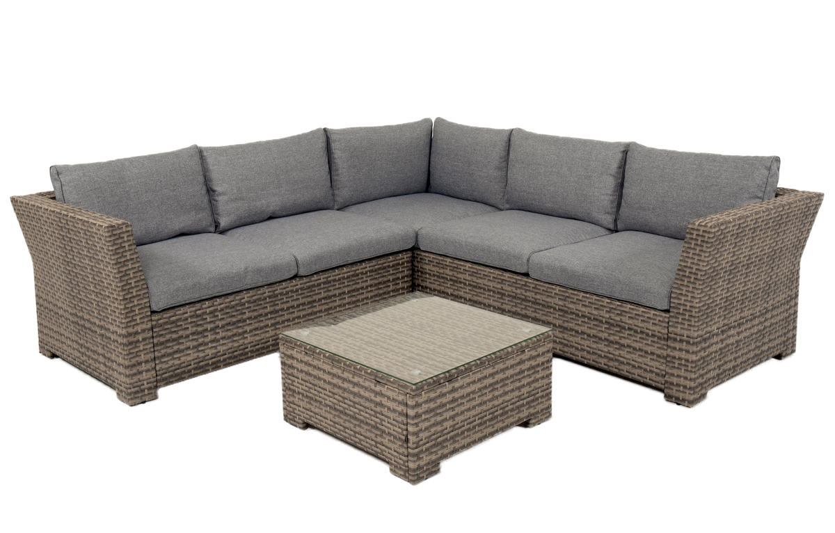 Chesterton Grey 5 Seater Corner Rattan Garden Sofa Lounge Set, Cover and Cushion Box Bundle
