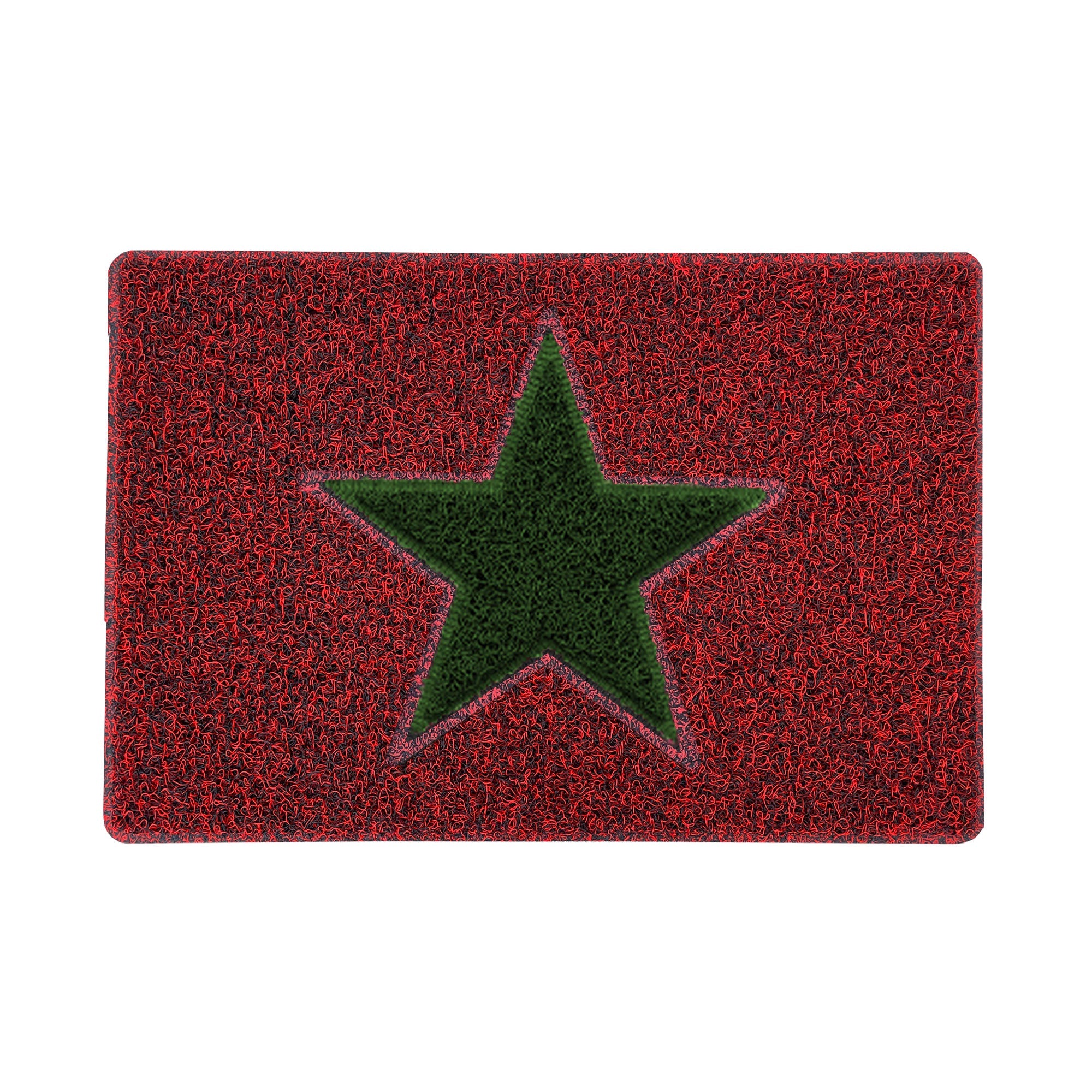 Christmas Star PVC Spaghetti Doormat - Red & Green Design