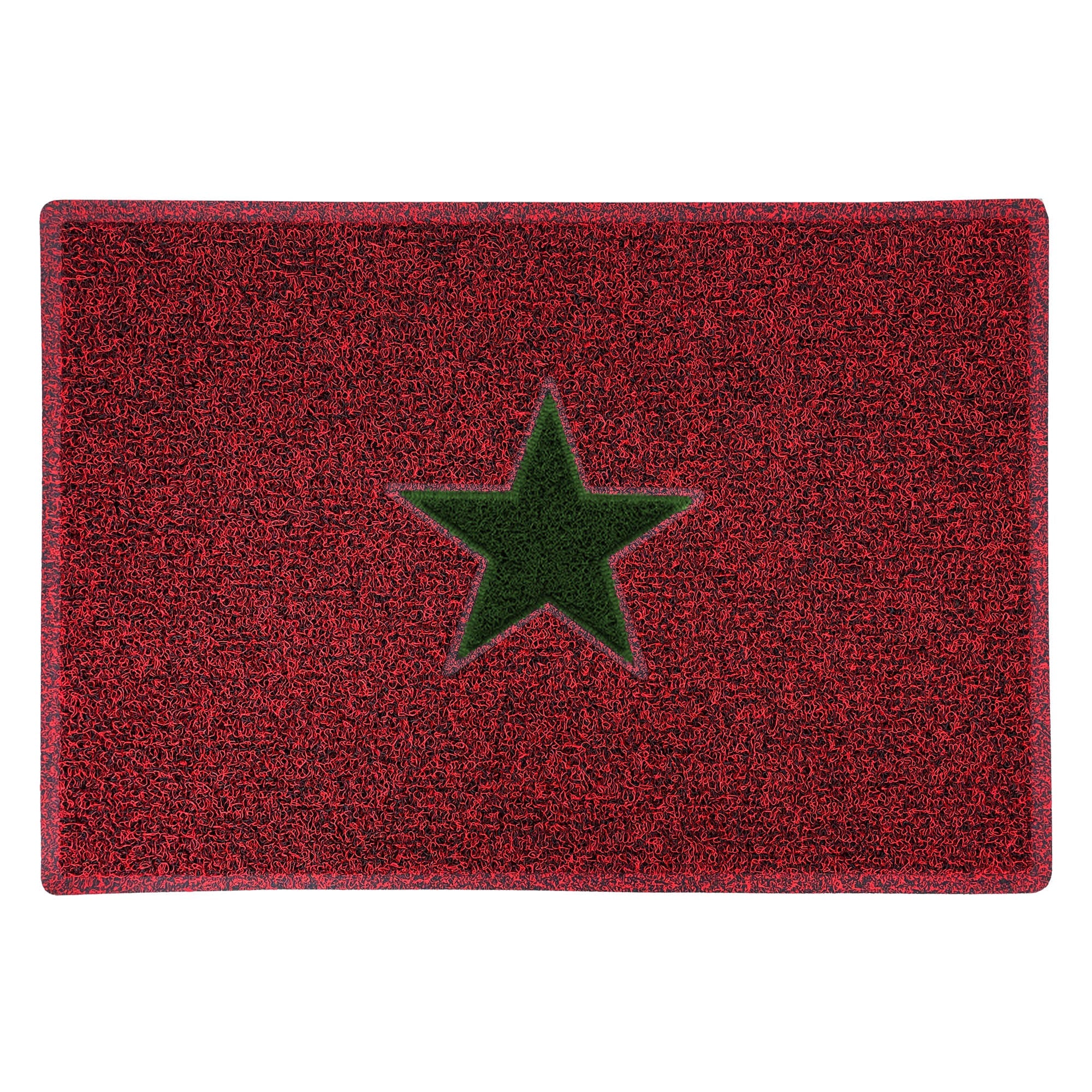 Christmas Star PVC Spaghetti Doormat - Red & Green Design