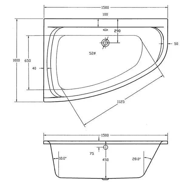 Cleo Offset Corner Bath - 1500 x 1000mm