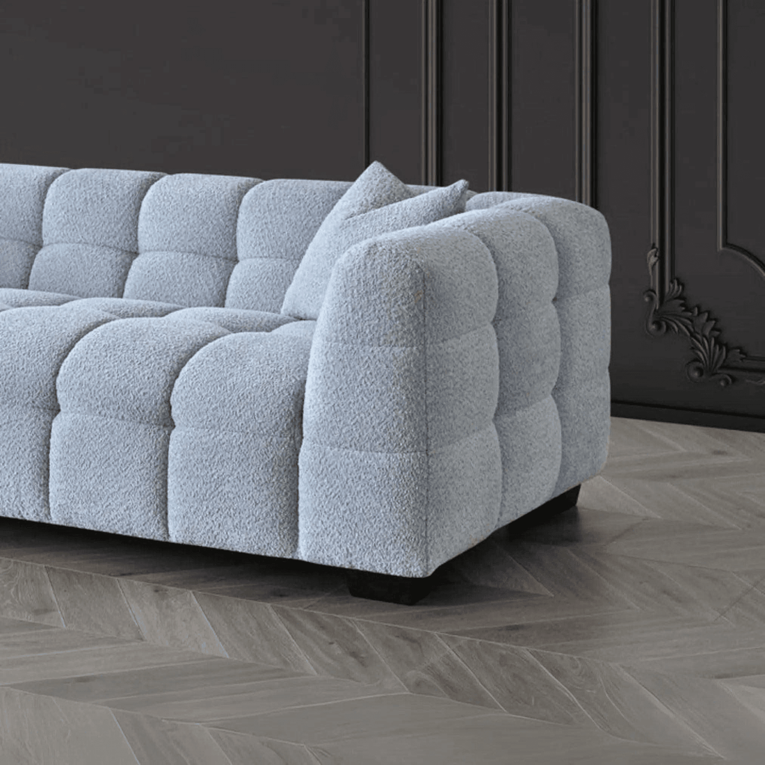 Aluxo Tribeca Sofa in Pearl Bouclé Fabric
