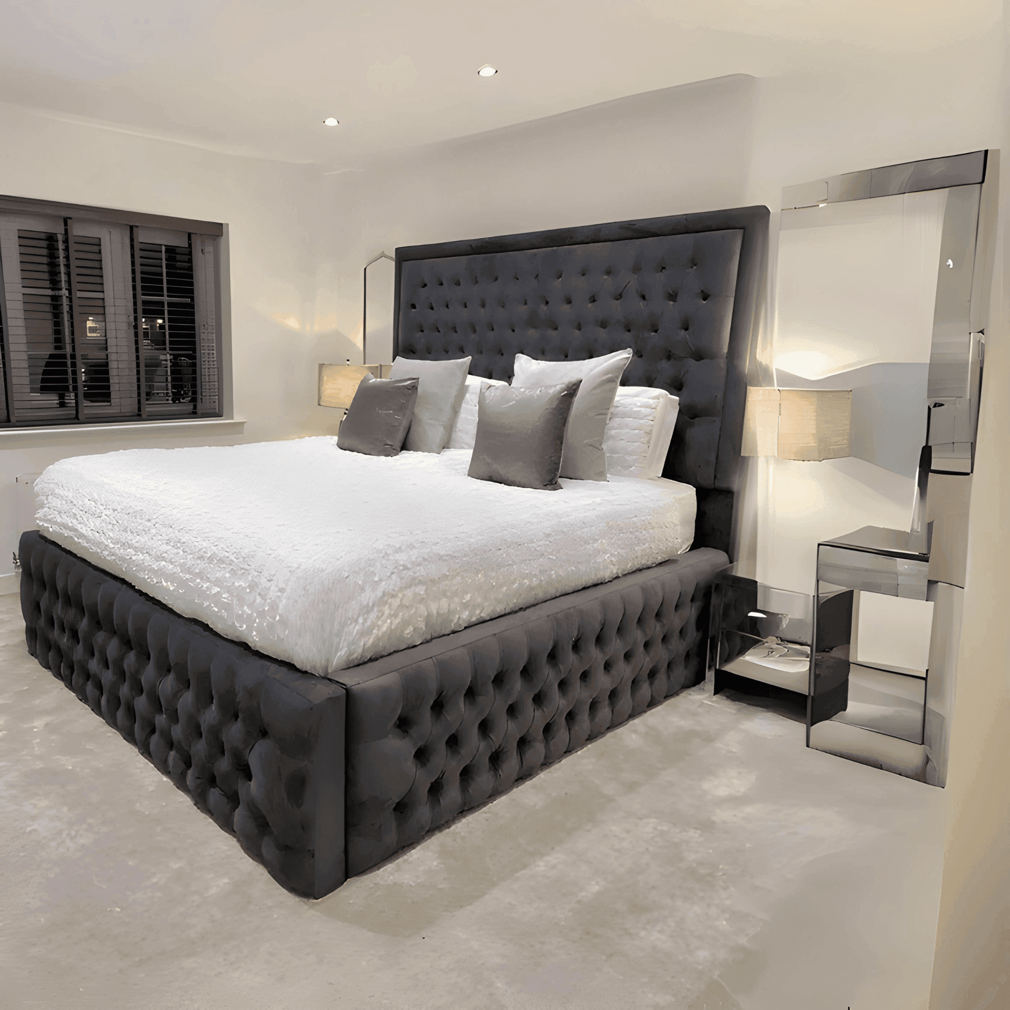 Alexandra 'High Base' Ambassador Bed Frame UK – Luxury Upholstered Bed | UK Beds Direct